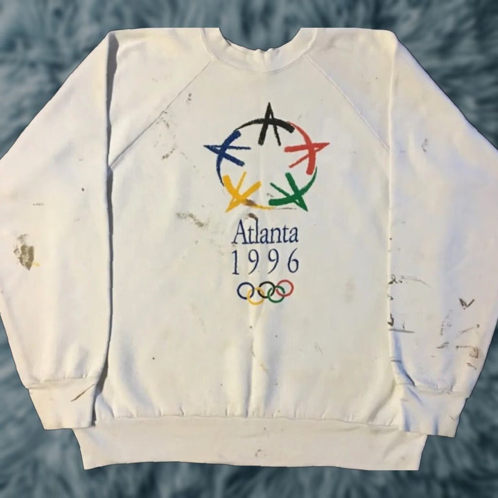 Vintage VINTAGE 90s Atlanta Olympics Faded Distress Paint Sweatshirt M Grunge Punk Skate White USA Hip Hop Rock Retro Pullover Hoodie Men Medium Size US M / EU 48-50 / 2 - 1 Thumbnail