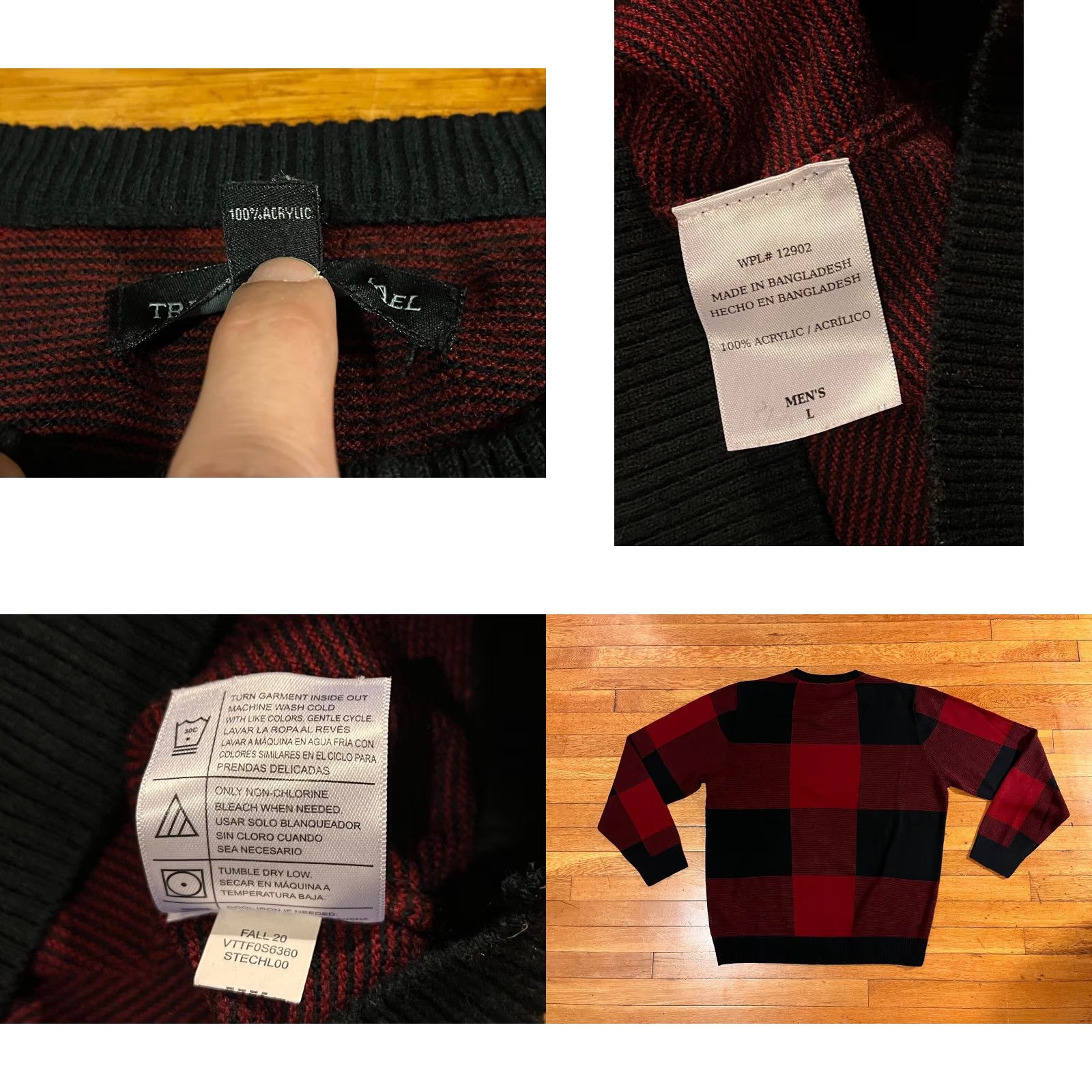 Vintage Tricots St Raphael Sweater Men's Large Red Black Plaid Size US L / EU 52-54 / 3 - 8 Thumbnail