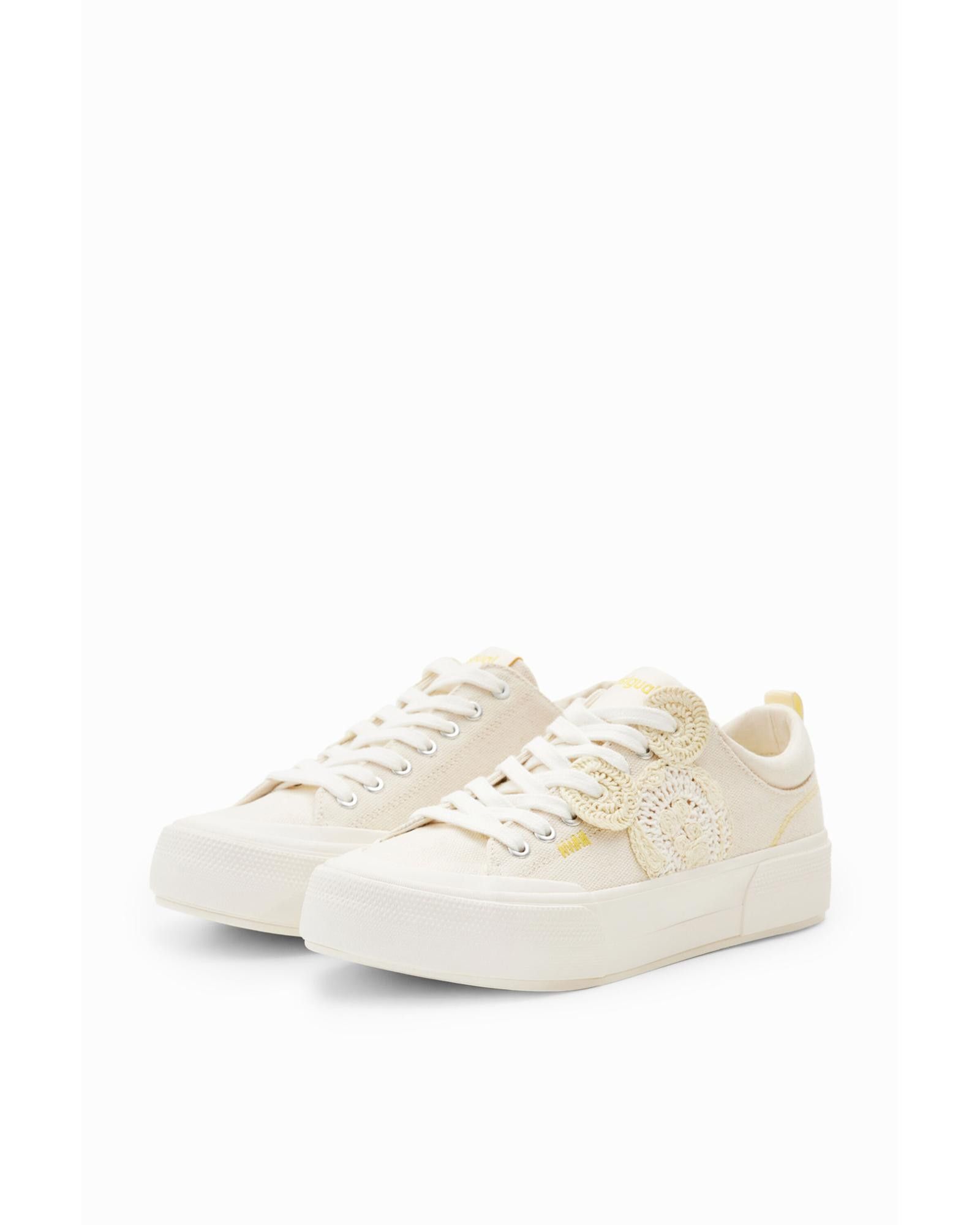 image of Desigual Fabric Sneakers With Rubber Sole in White, Women's (Size 10)