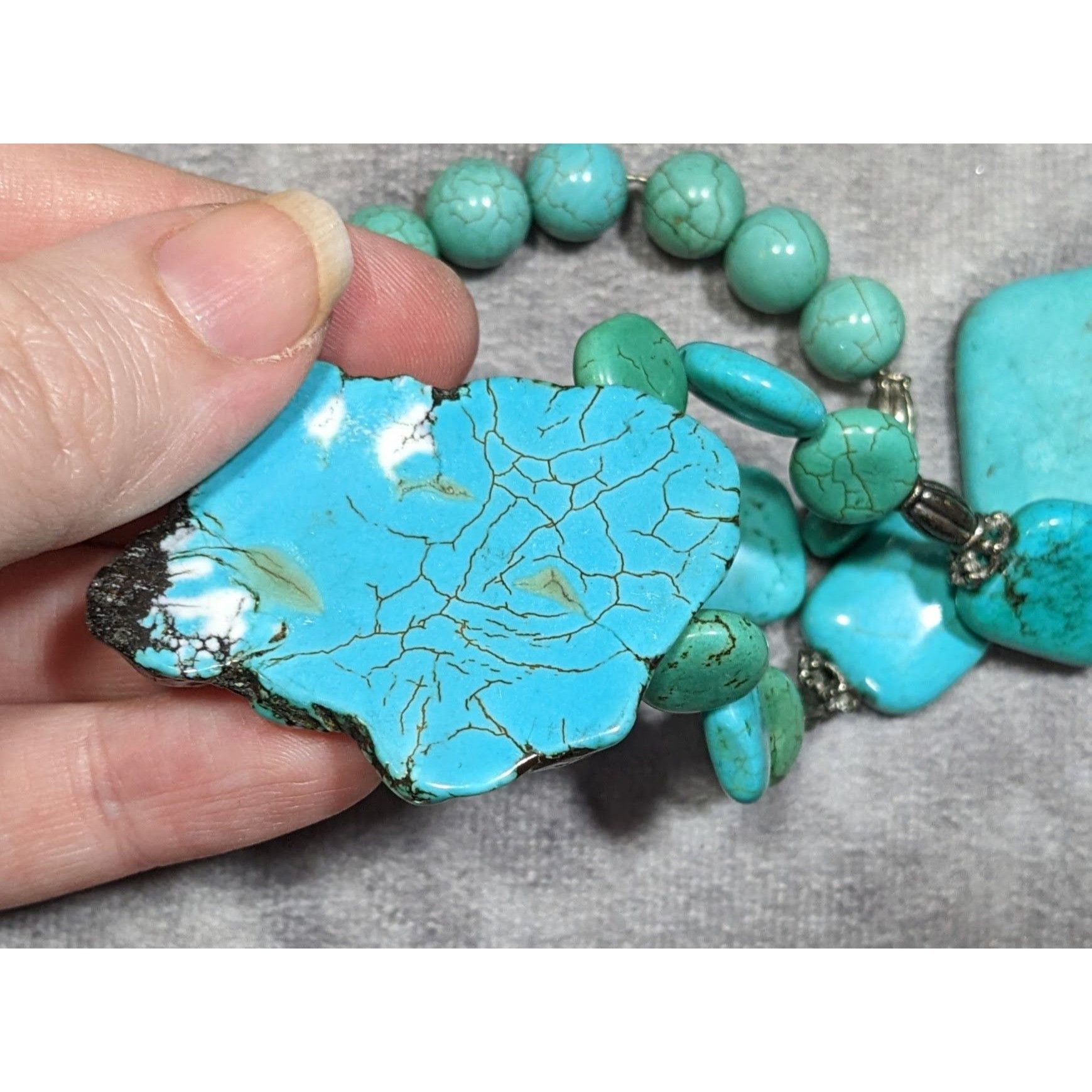 Other Vintage Handmade Chunky Turquoise Beaded Necklace With Silve Size ONE SIZE - 6 Thumbnail