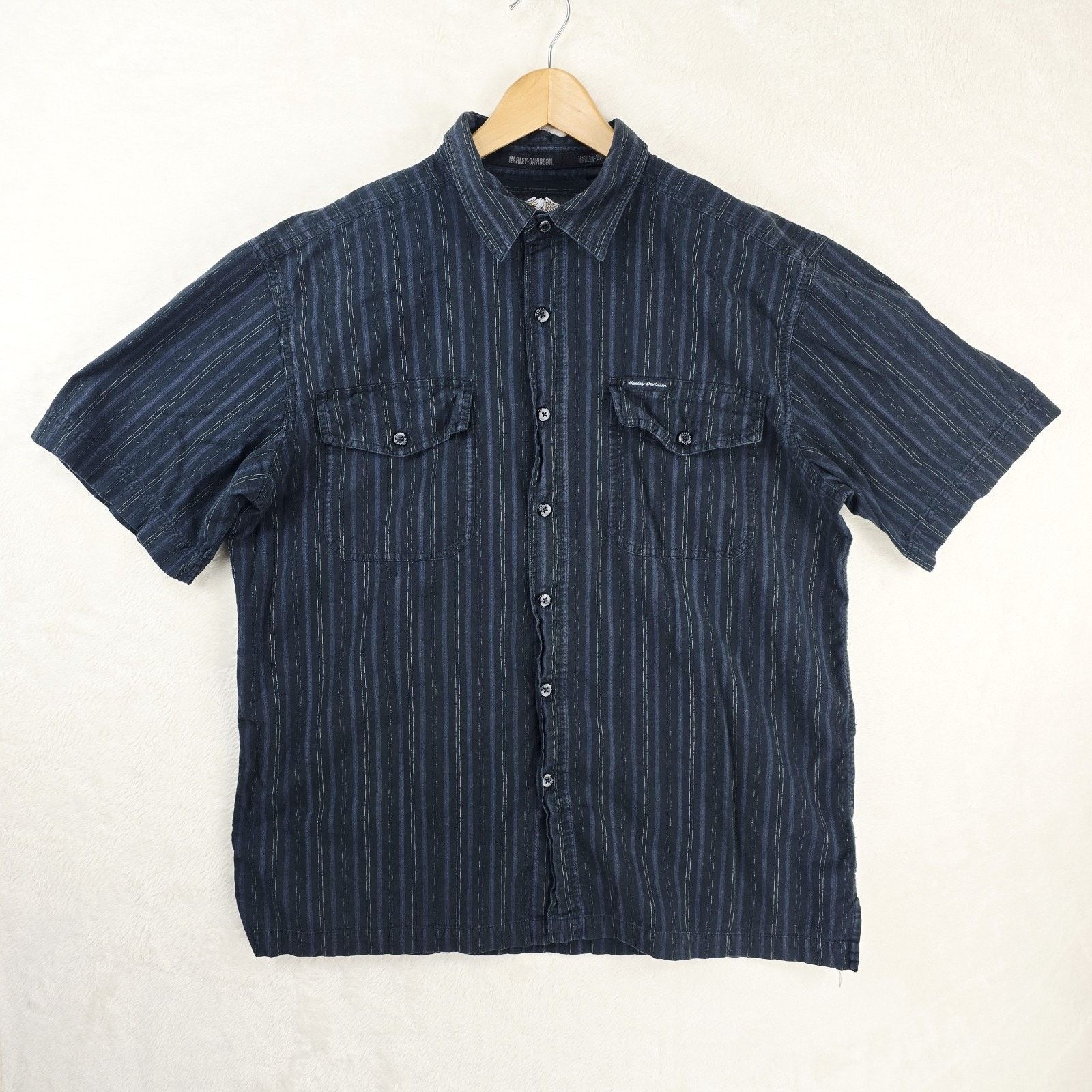 Harley Davidson Harley Davidson Button Up Shirt Mens XL Black Striped Biker Size US XL / EU 56 / 4 - 2 Thumbnail