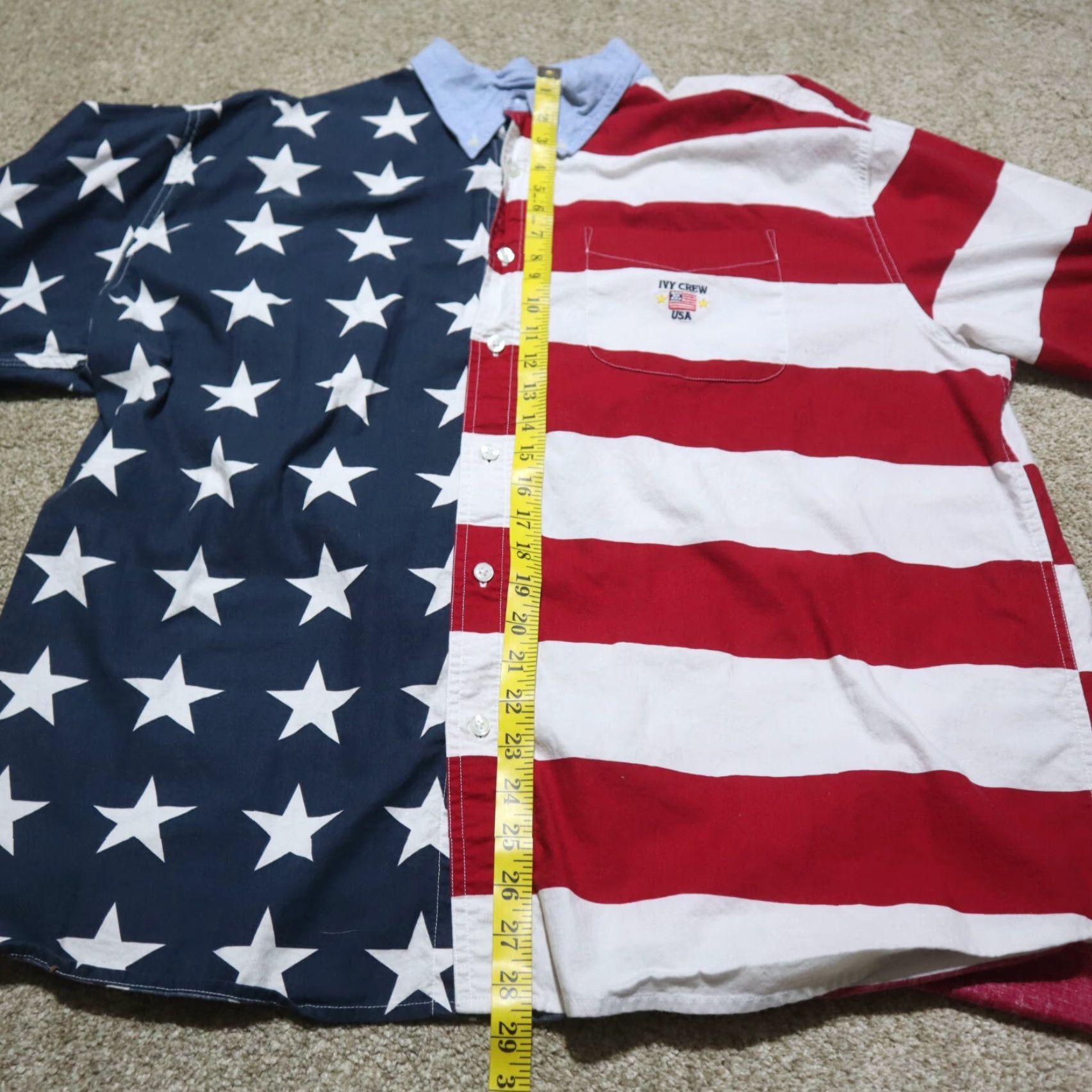 Vintage Ivy Crew Shirt Mens 2XL USA American Flag Stars & Stripes Button Front Down Size US XXL / EU 58 / 5 - 7 Thumbnail