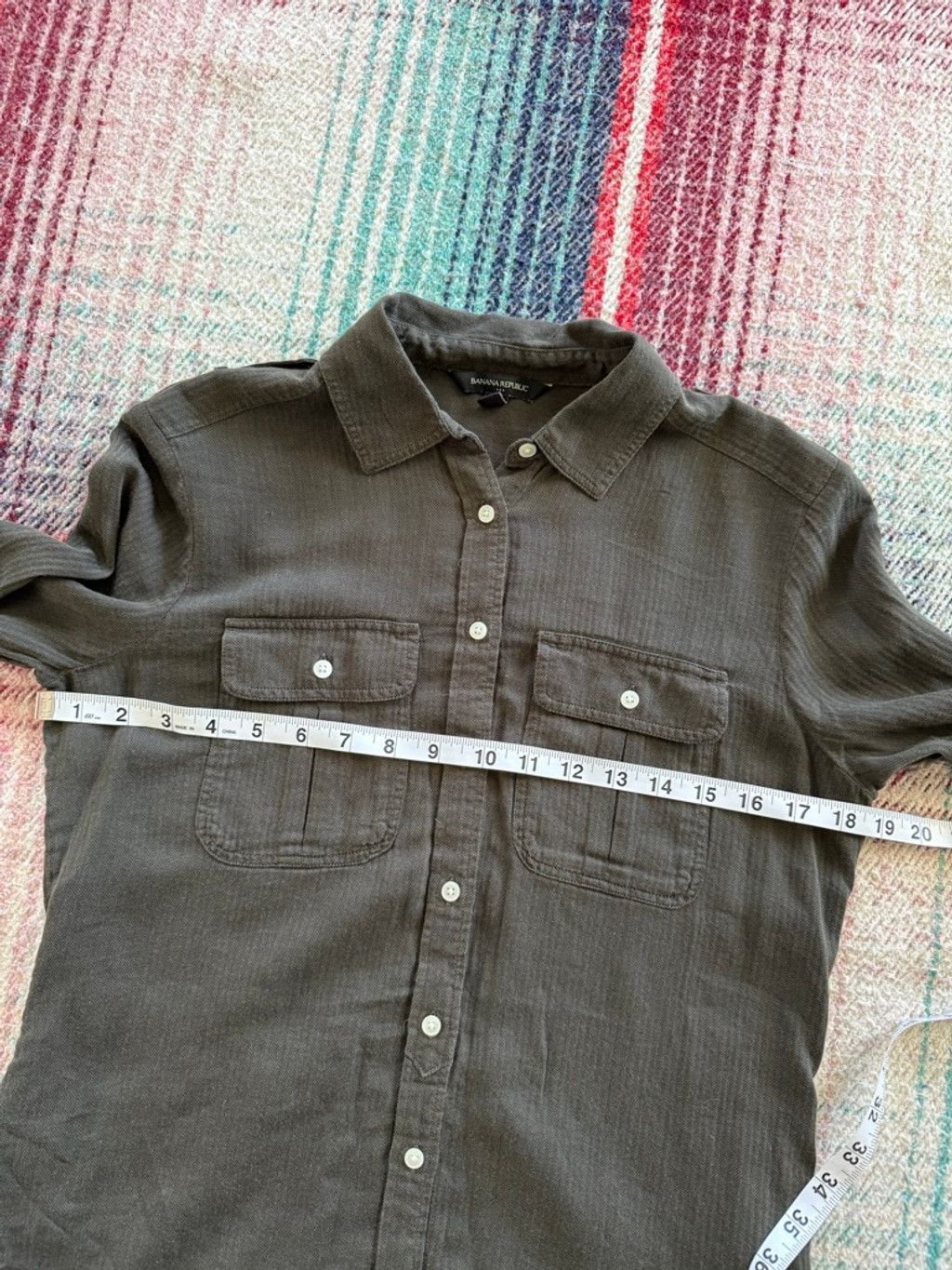 Banana Republic Women's Banana Republic Green Herringbone Officer Shirt S Size S / US 4 / IT 40 - 6 Thumbnail