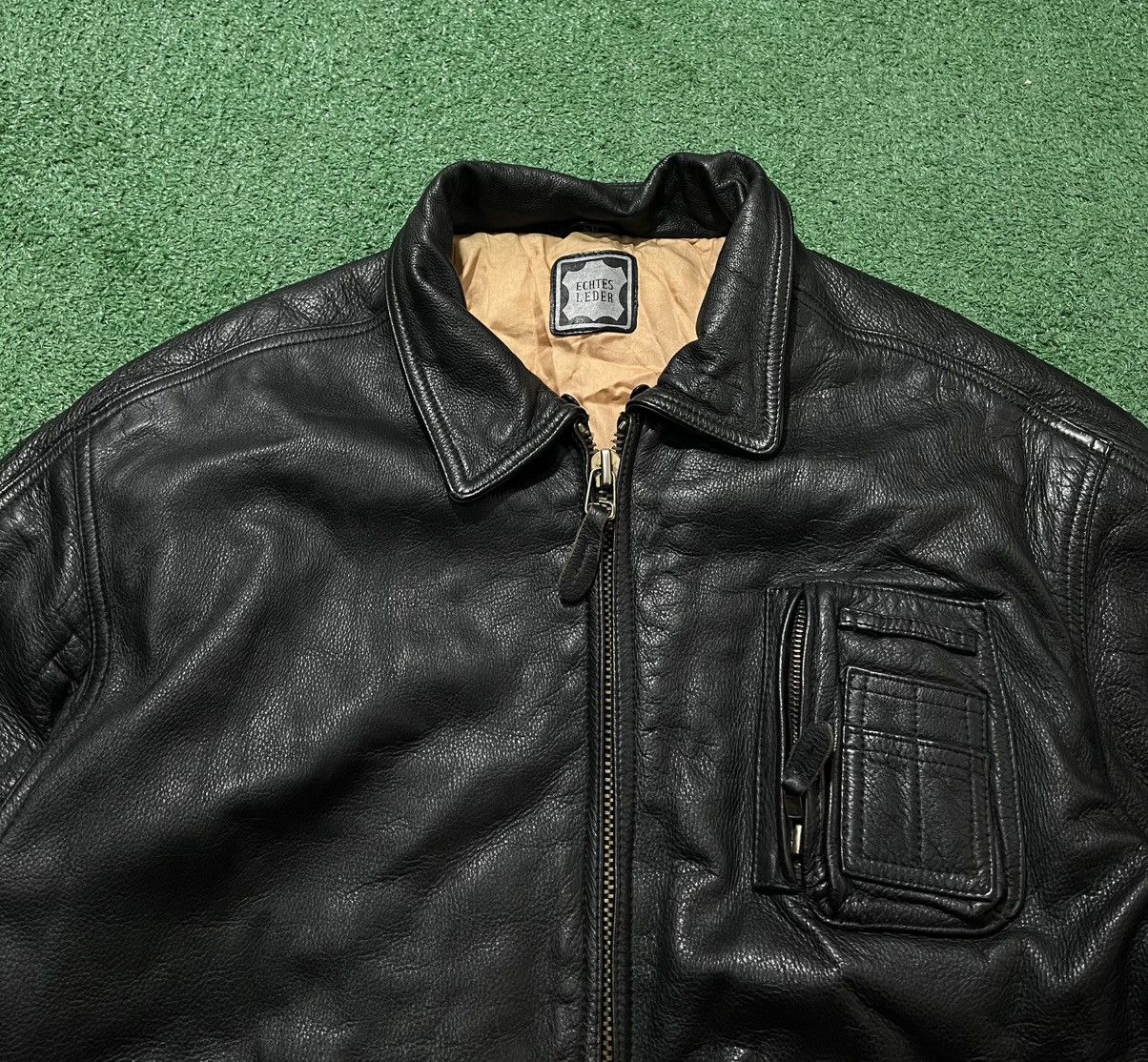 Leather × Vintage Real Leather Jacket Vintage 90s Echtes Leder Size US XL / EU 56 / 4 - 3 Thumbnail