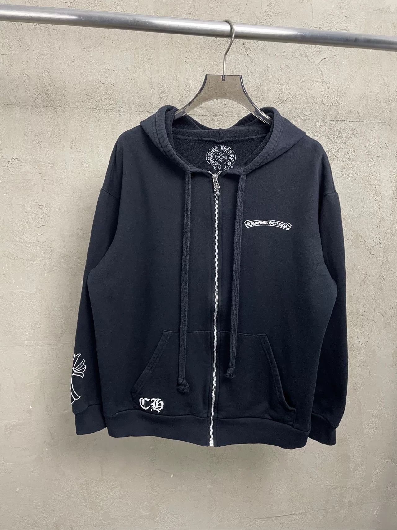 Chrome Hearts Black Zip Hoodie with Cross