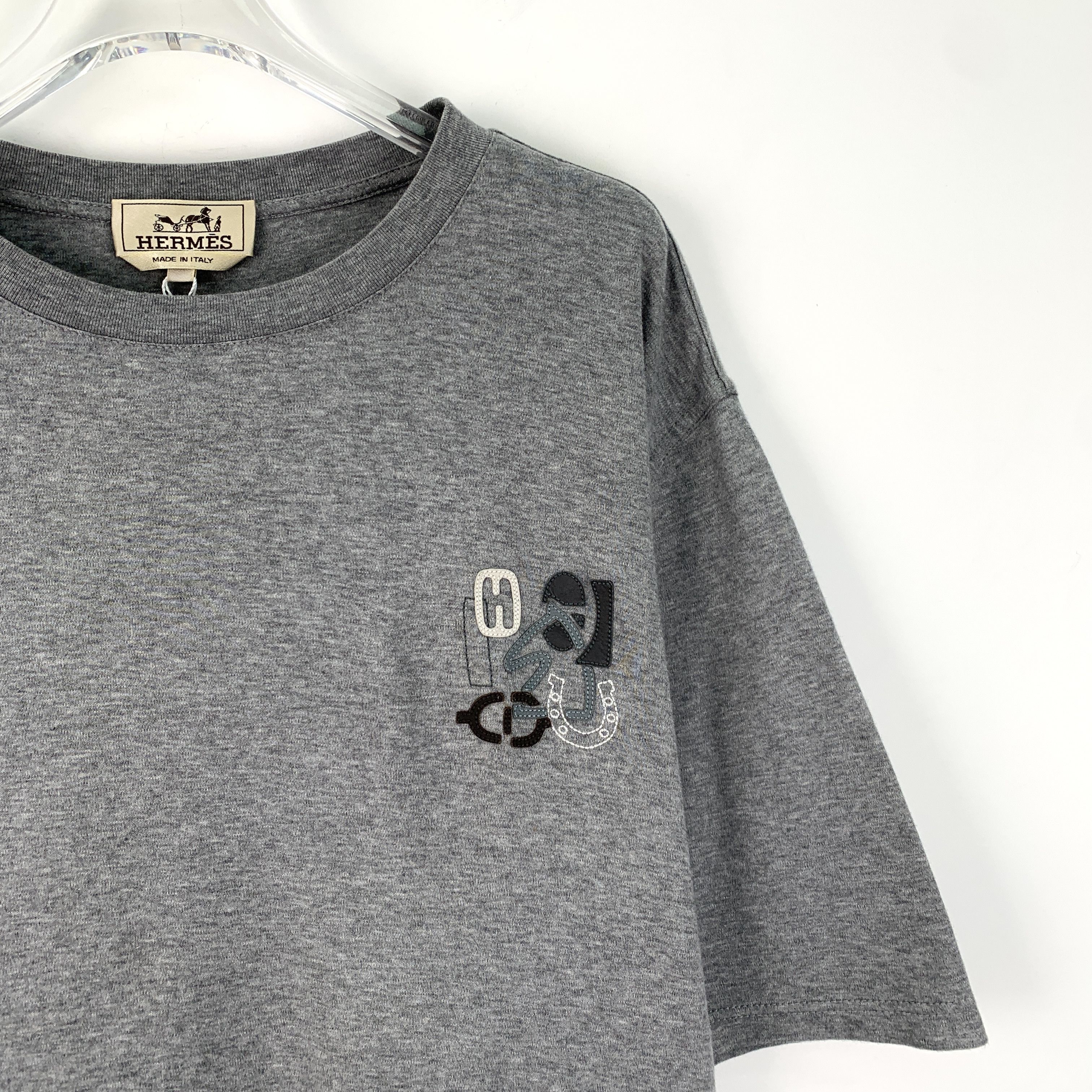 Hermes Hermès Cotton Patch Embroidered T-Shirt Grey (M) Size US M / EU 48-50 / 2 - 7 Thumbnail