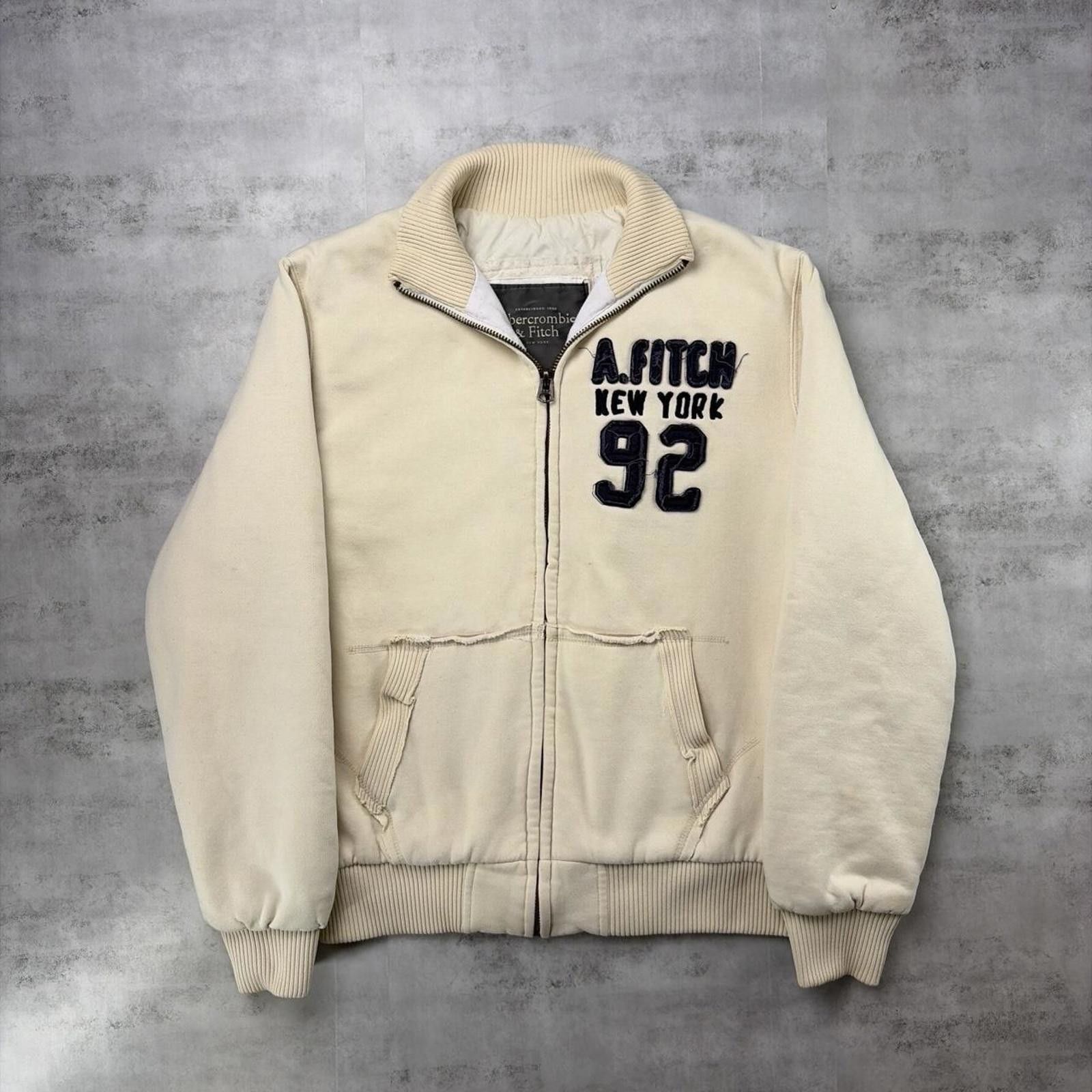 Y2K Cream Abercrombie & Fitch Grunge Quilted Bomber Jacket