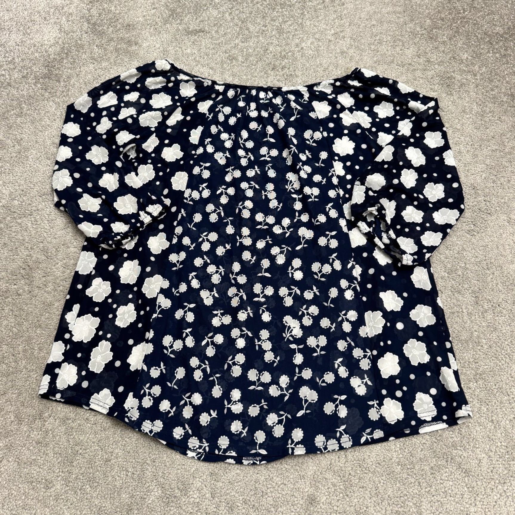 Vintage Siren Lily Blouse Shirt Womens XL Navy Blue Floral Boho Long Sleeve Button Front Crew Neck Casual Vintage No Size XL / US 12-14 / IT 48-50 - 2 Thumbnail