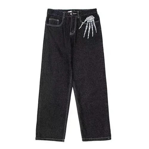 Japanese Brand × Jean Street embroidered skull wide leg jeans Size US 32 / EU 48 - 1 Thumbnail
