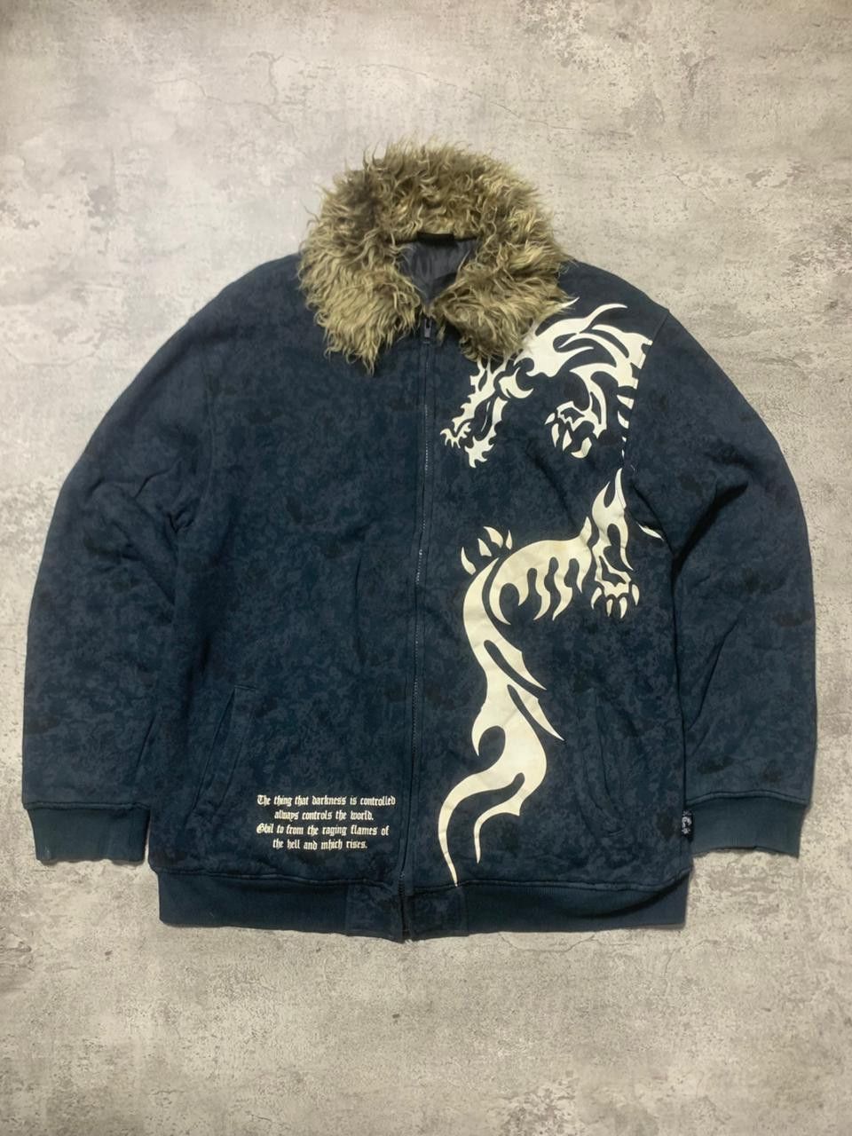 Japanese Brand 2000s DJ Free Dragon Art Fur Zip Up Jacket Size US L / EU 52-54 / 3 - 1 Thumbnail
