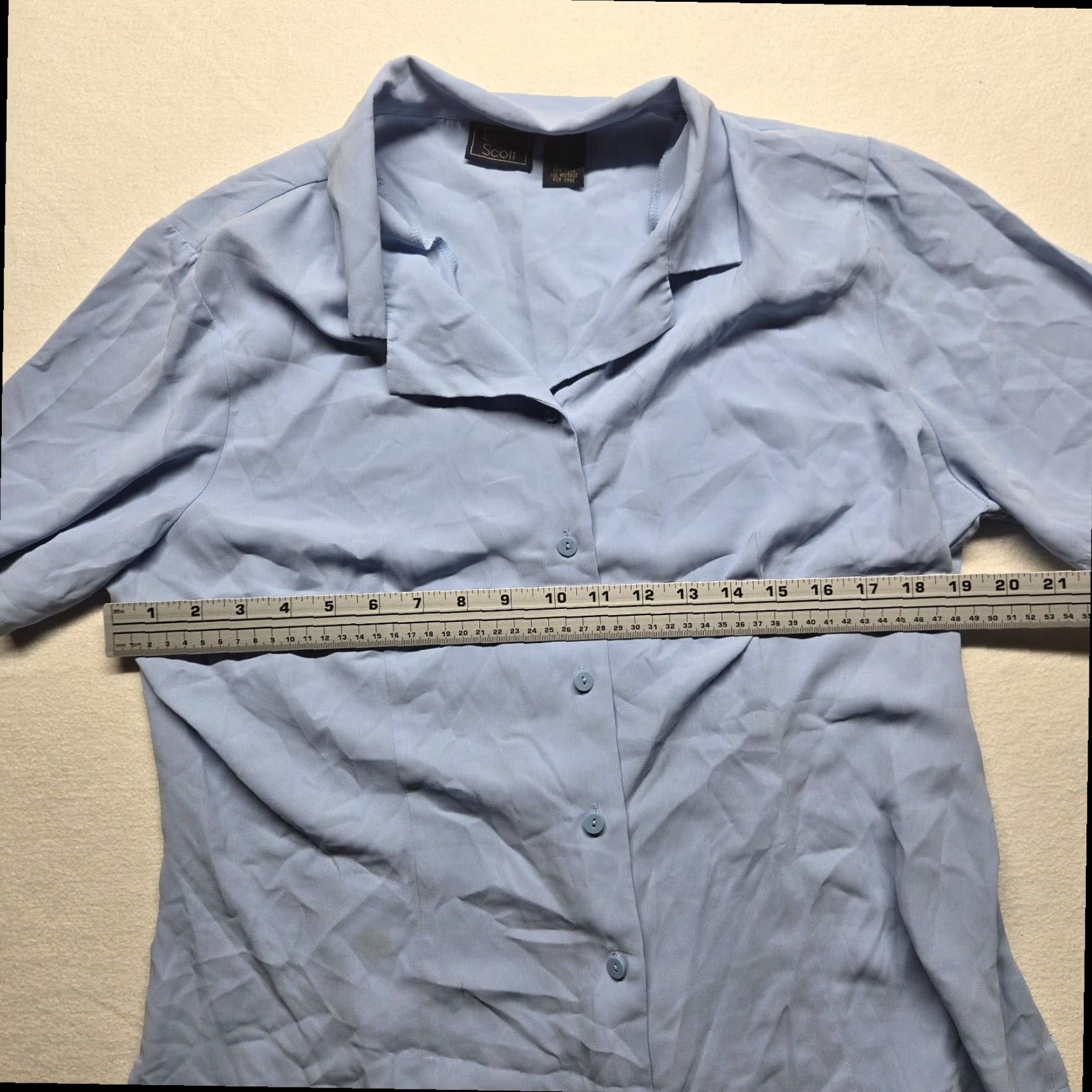 Vintage Laura Scott Blue Button Up Short Sleeve Blouse Women's 14 Size XL / US 12-14 / IT 48-50 - 4 Thumbnail
