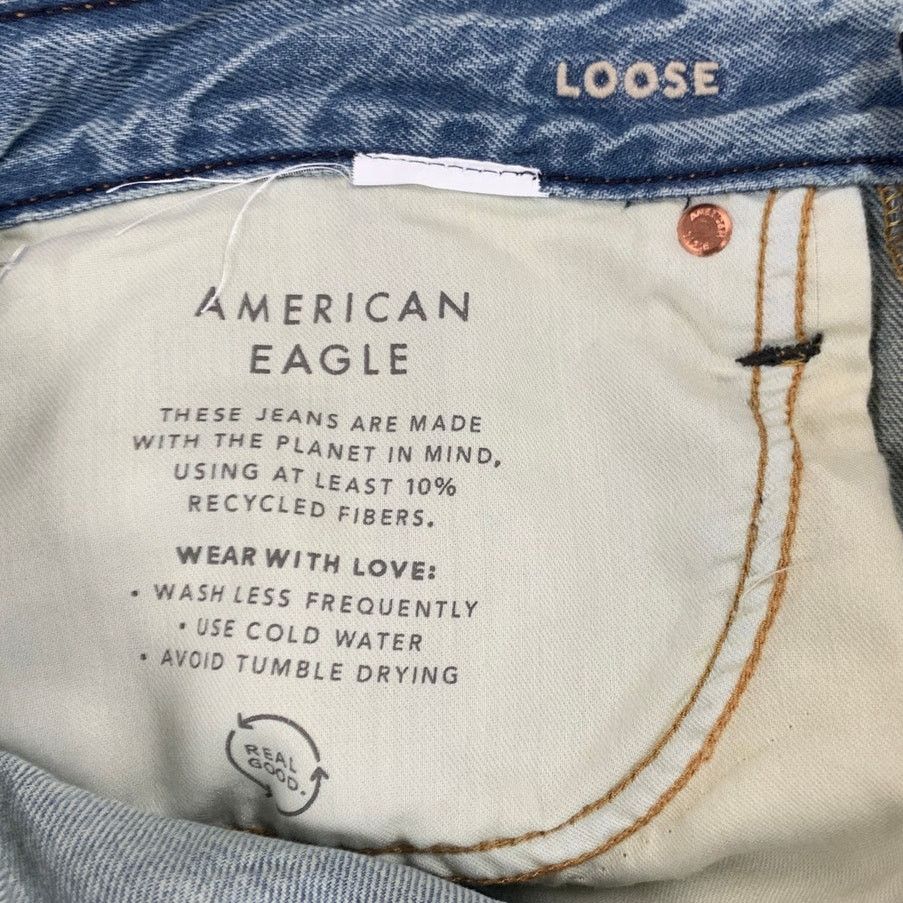 American Eagle Outfitters New AEO Mens Size 34 X 30 Loose Whiskered Denim Blue Jeans Size US 34 / EU 50 - 6 Thumbnail