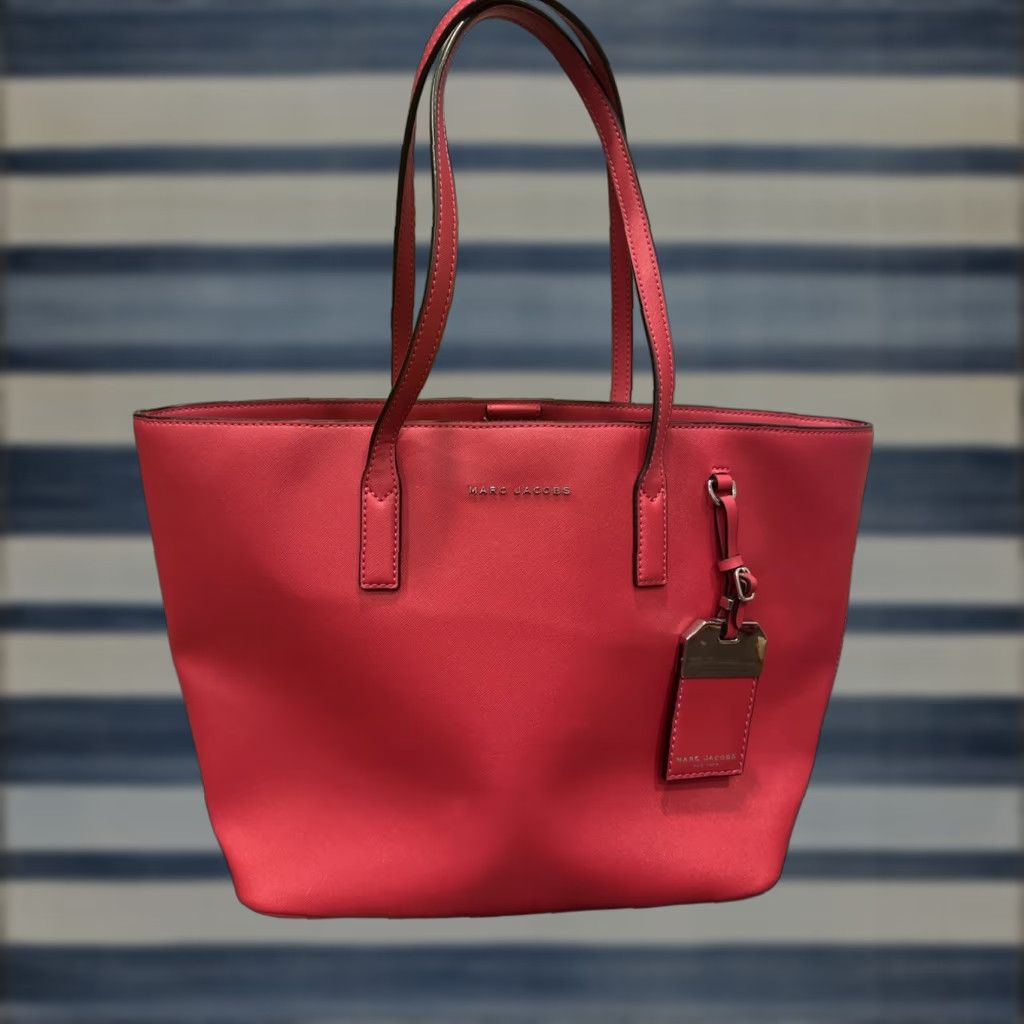 Marc Jacobs MARC JACOBS Saffiano Leather Pink Logo Tote Bag with Charm - Women's Travel Handbag Size ONE SIZE - 1 Thumbnail