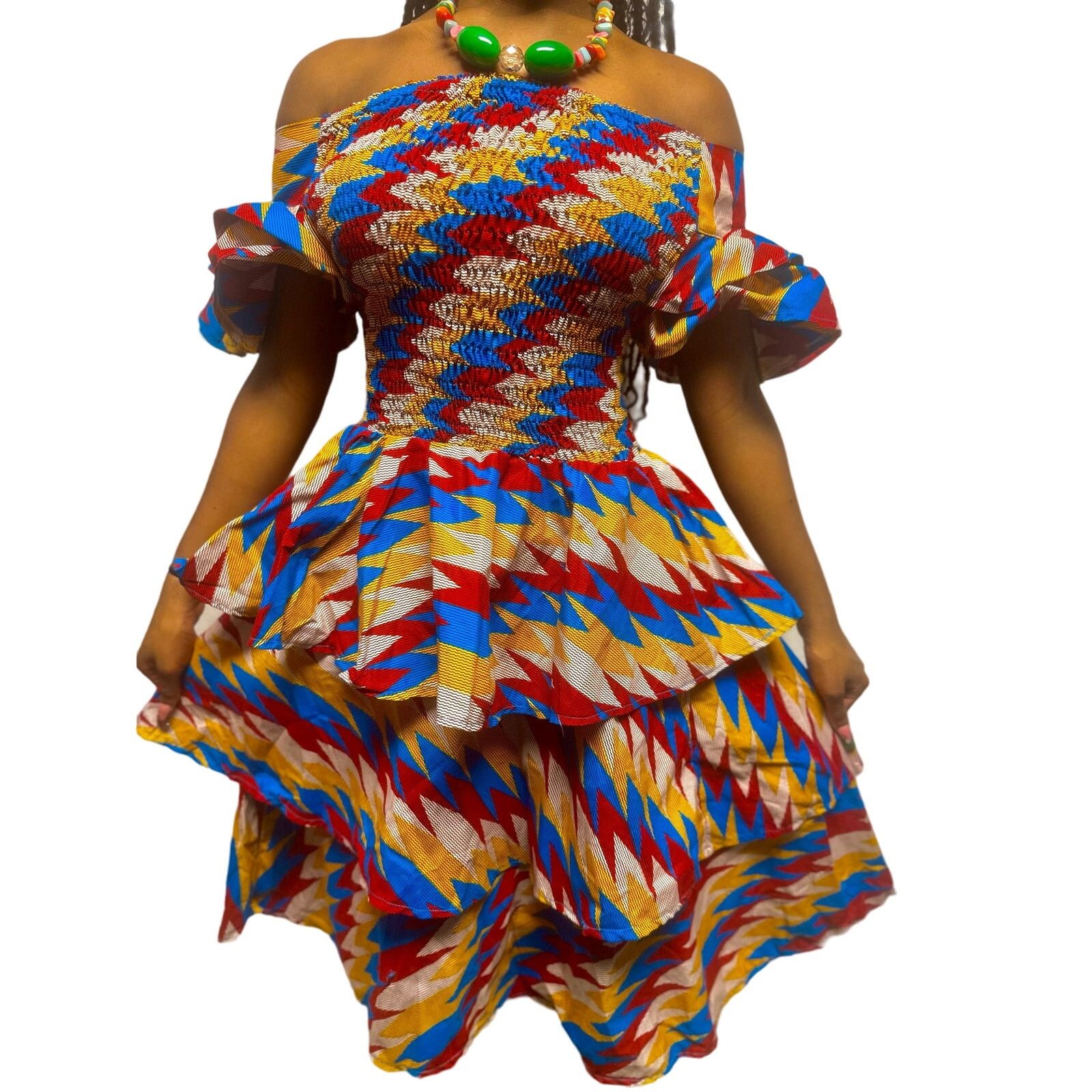 Beautiful African print flowy shoulderless dress