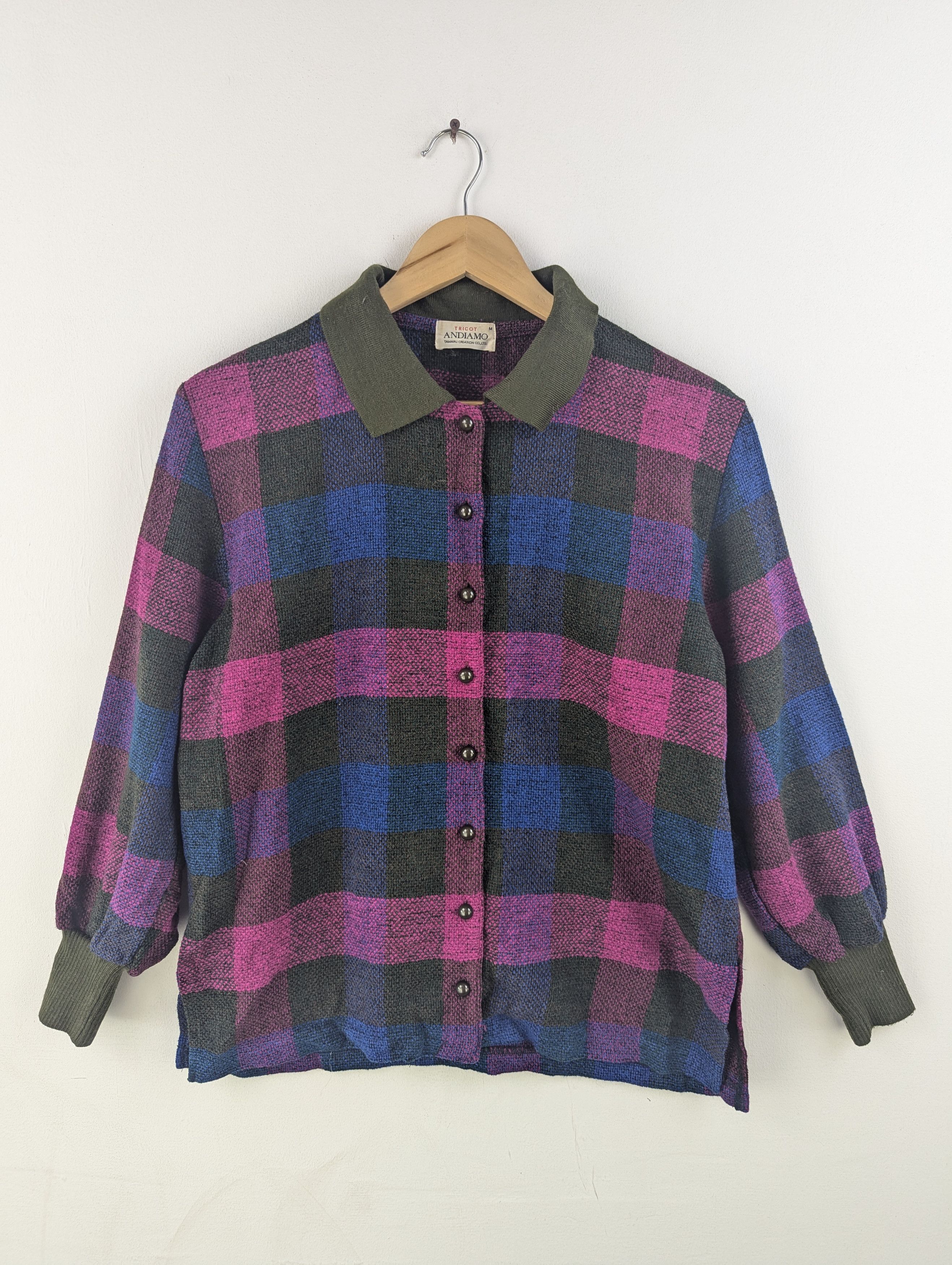 Japanese Brand × Vintage Vintage 1990s Wool Shirt Button Up Long Sleeve Checkered Size M / US 6-8 / IT 42-44 - 1 Thumbnail