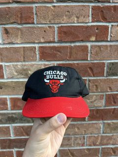 Vintage Juniors Chicago Bulls Hat Cap Black Red Snap Back AJD NBA 90s  Basketball