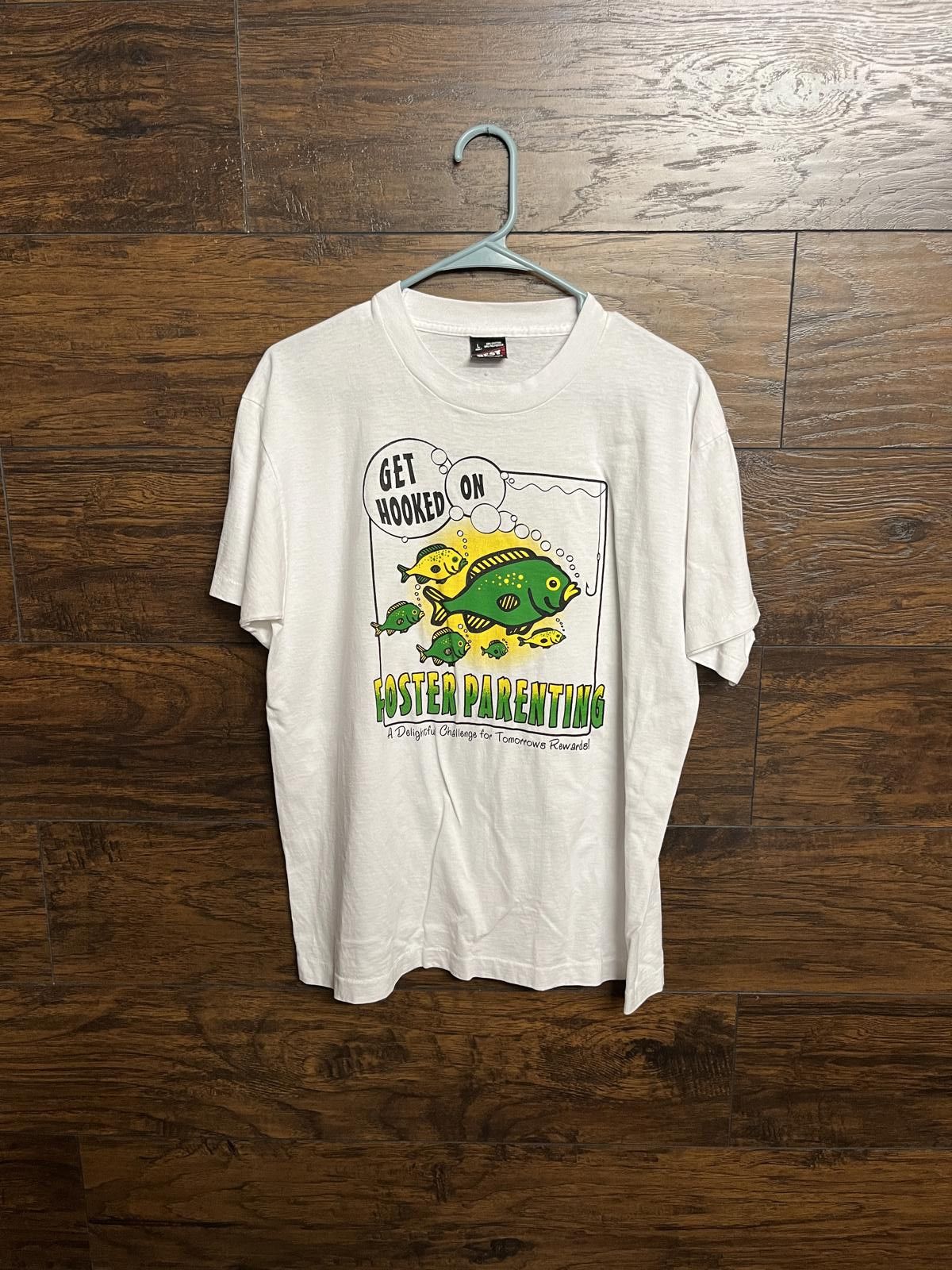 Fruit Of The Loom VTG Foster Parenting T-shirt Fish Hooked - Get Hooked -L Size US L / EU 52-54 / 3 - 1 Thumbnail