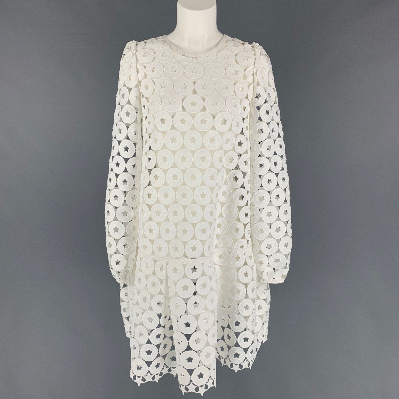 Nº21 Size 4 White Polyester Eyelet Dropped Waist Dress