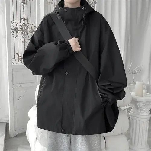 image of Vintage Jacket Bomber Windbreakers Zipper Coat Casual Sportswear in Black, Men's (Size Large)