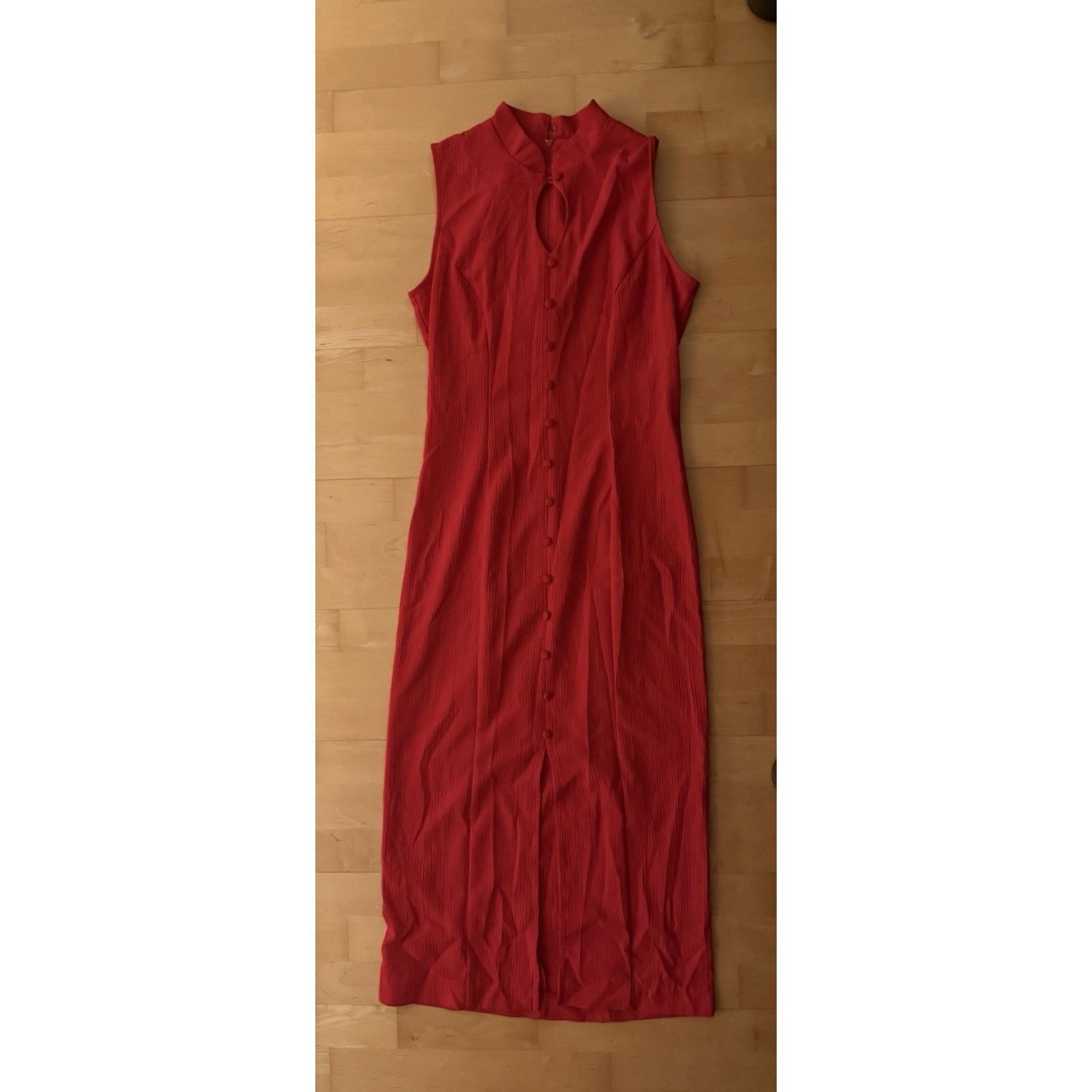 VTG Kathie Lee Red Mandarin Collar Red Sleeveless Maxi Dress
