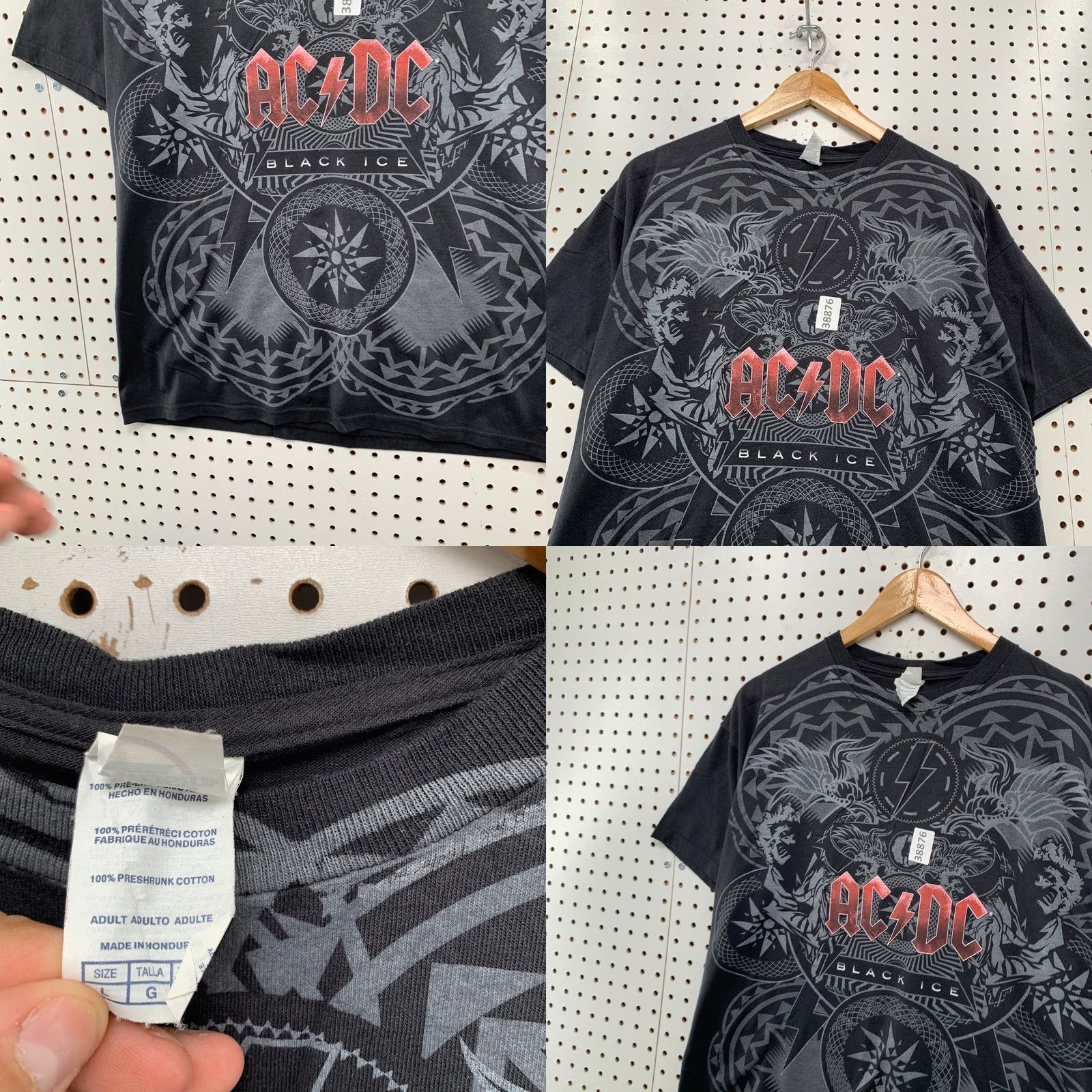 Delta VINTAGE ACDC Black Ice Aop Shirt Mens Large Black All Over Print Music Band Size US L / EU 52-54 / 3 - 8 Thumbnail