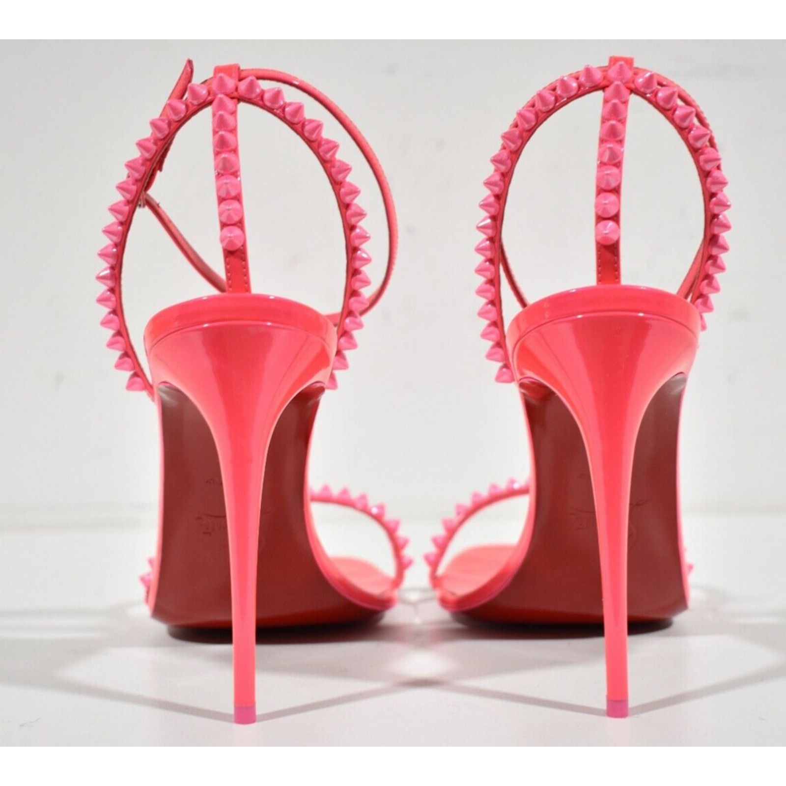 Christian Louboutin So Me 100 Fluo Pink Patent Ankle Strap Sandal Heel Pump 40 Size US 10 / IT 40 - 11 Thumbnail