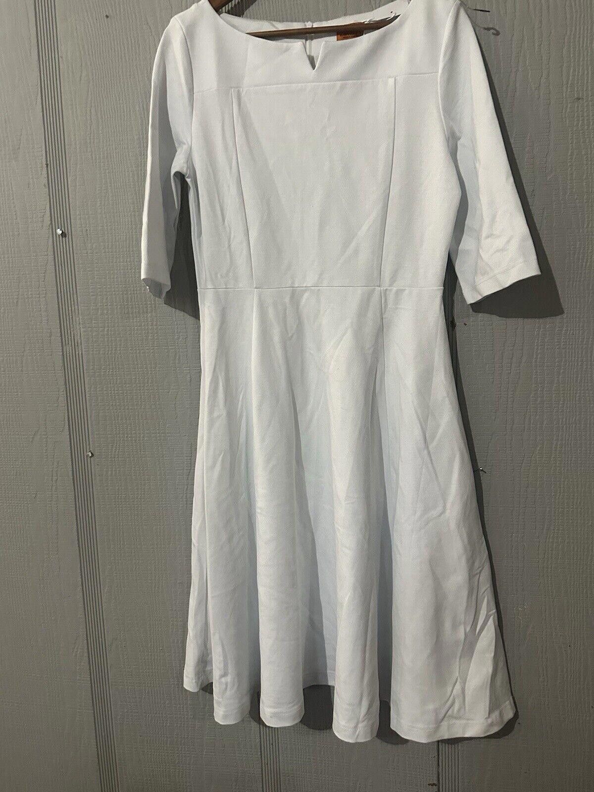 Designer Elegant Light Blue A-Line Dress with 3/4 Sleeves Size L / US 10 / IT 46 - 4 Thumbnail