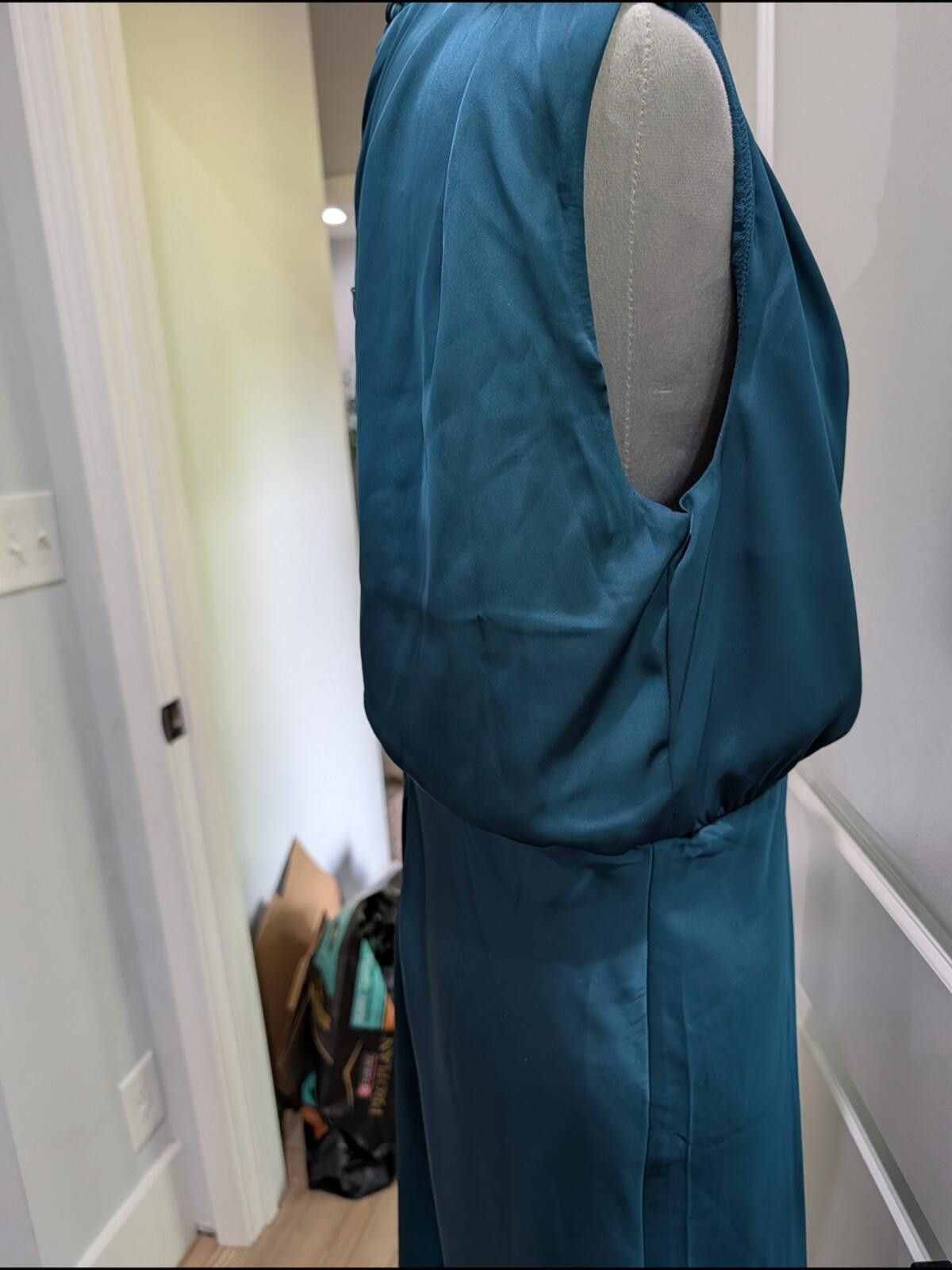 Other Teal Satin High-Neck Sleeveless Maxi Dress Size L / US 10 / IT 46 - 4 Thumbnail