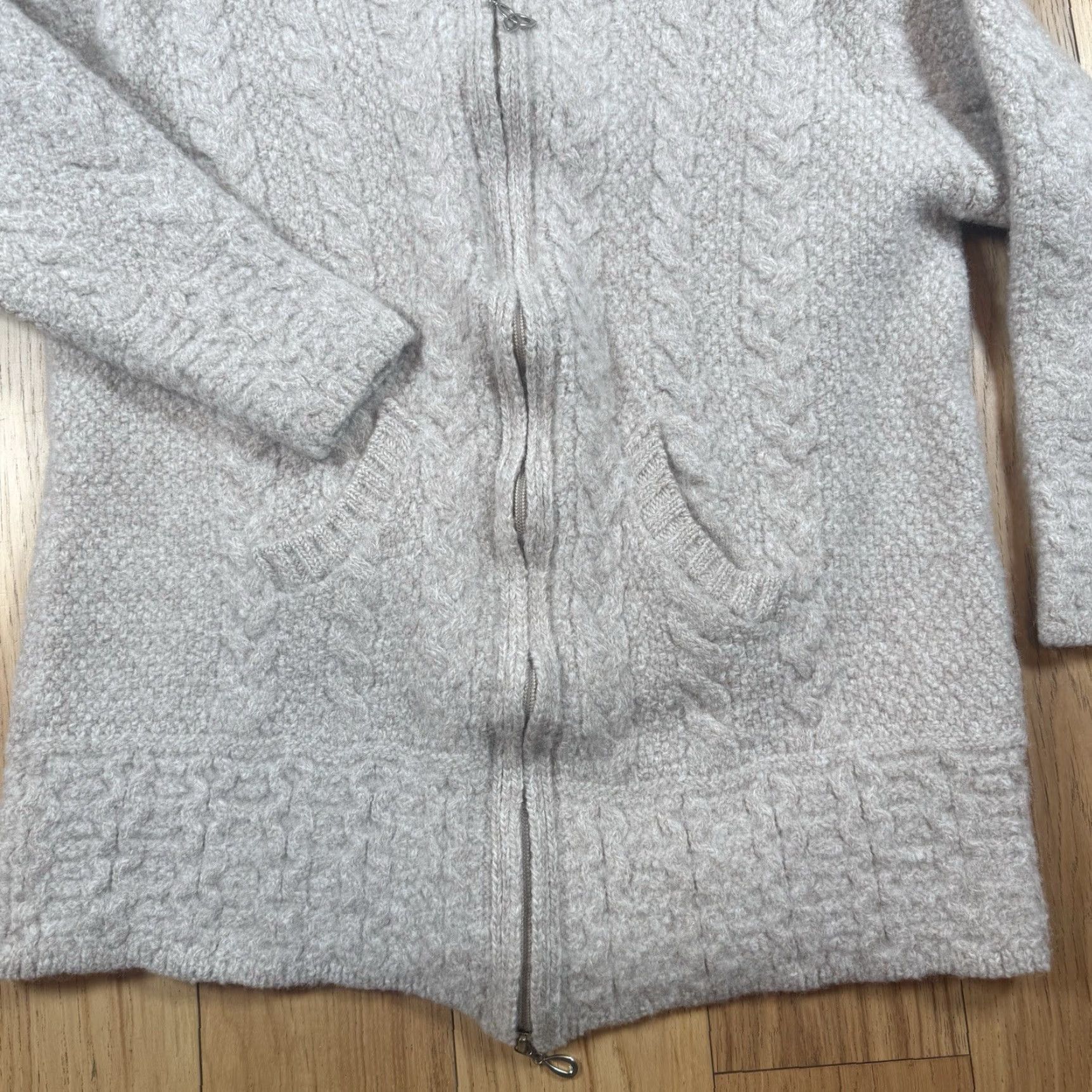 Vintage Aran Crafts Sweater Women XL Full Zip Hooded Chunky-Knit Wool Beige Ireland Merino Wool Chest Measurements Included Size XL / US 12-14 / IT 48-50 - 3 Thumbnail