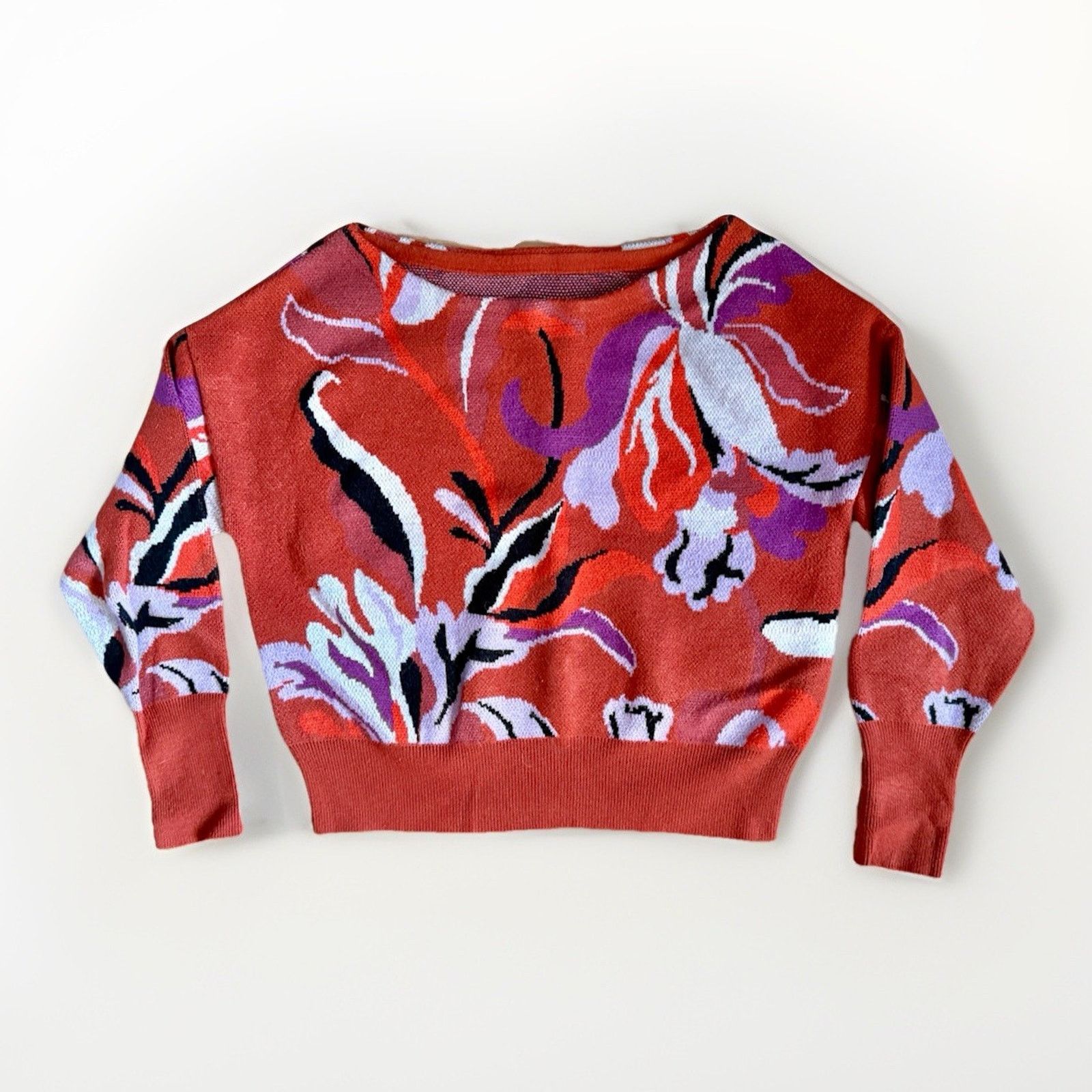 Anthropologie Maeve Boat Neck Floral Sweater Anthropologie Women's XXS P Size XS / US 0-2 / IT 36-38 - 1 Thumbnail