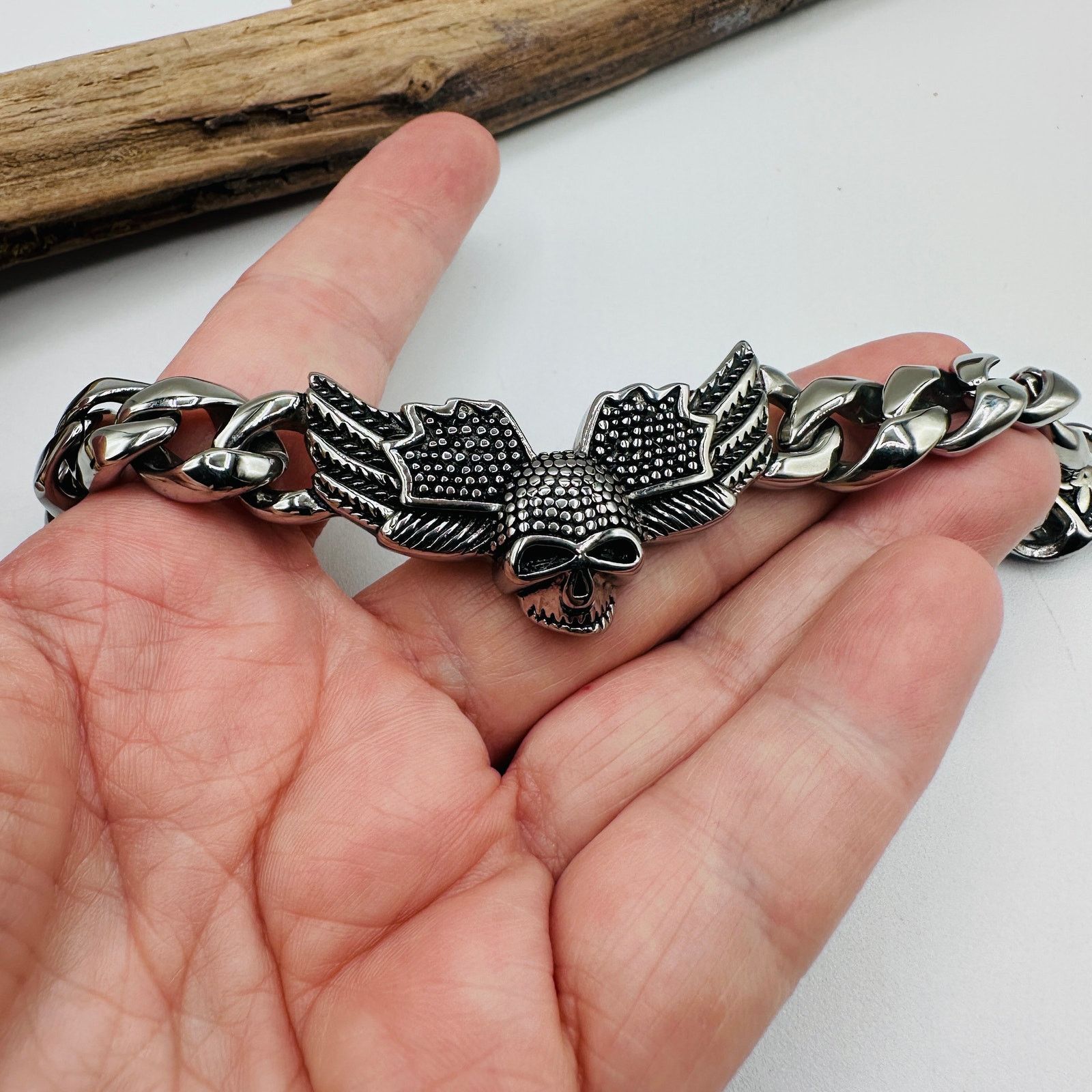 The Unbranded Brand Punk Wings Skull Head Stainless Steel Bracelet Size ONE SIZE - 5 Thumbnail
