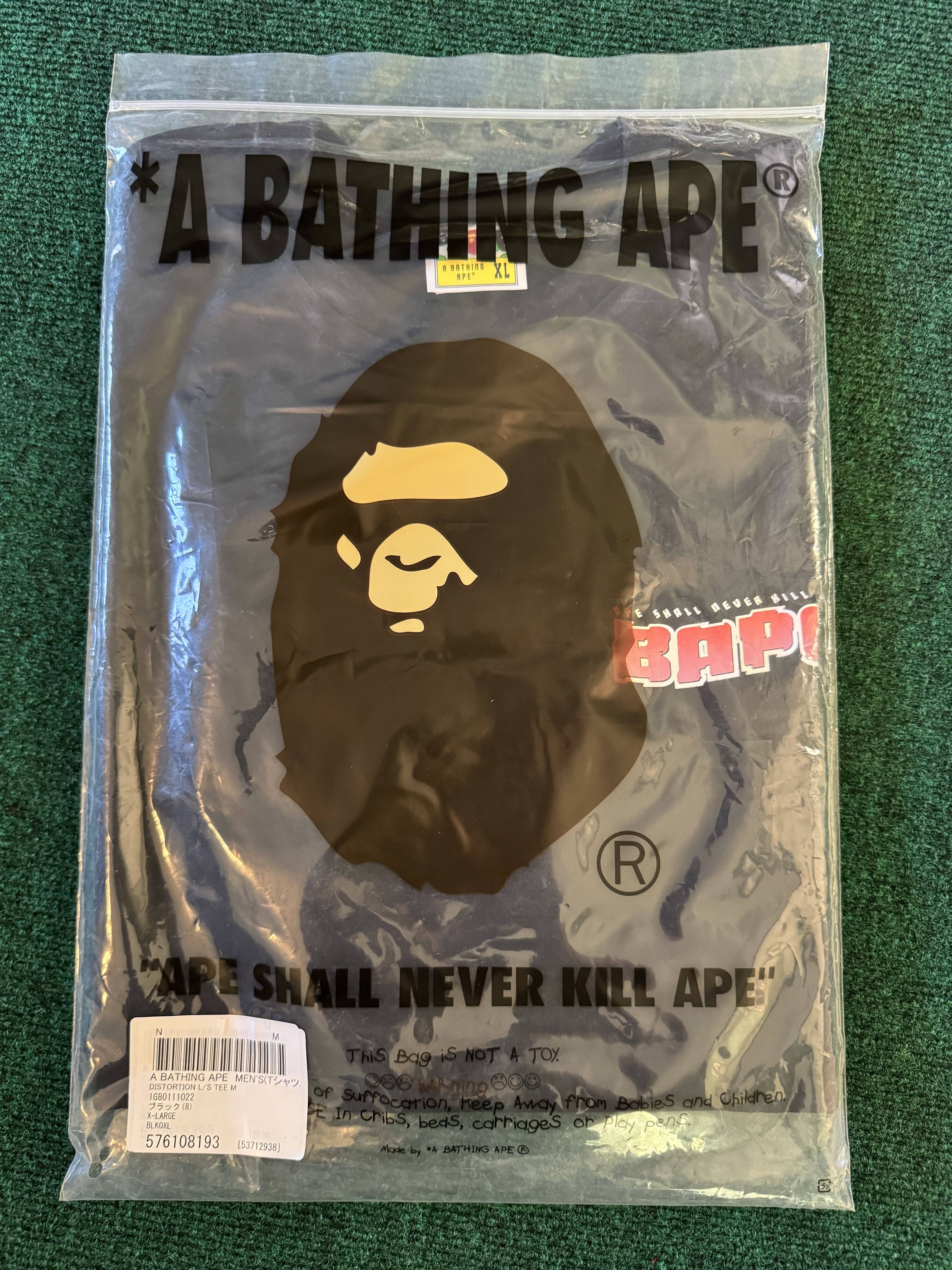 Bape Bape A BATHING APE Distortion L/S Tee “Black” Size US XL / EU 56 / 4 - 1 Thumbnail