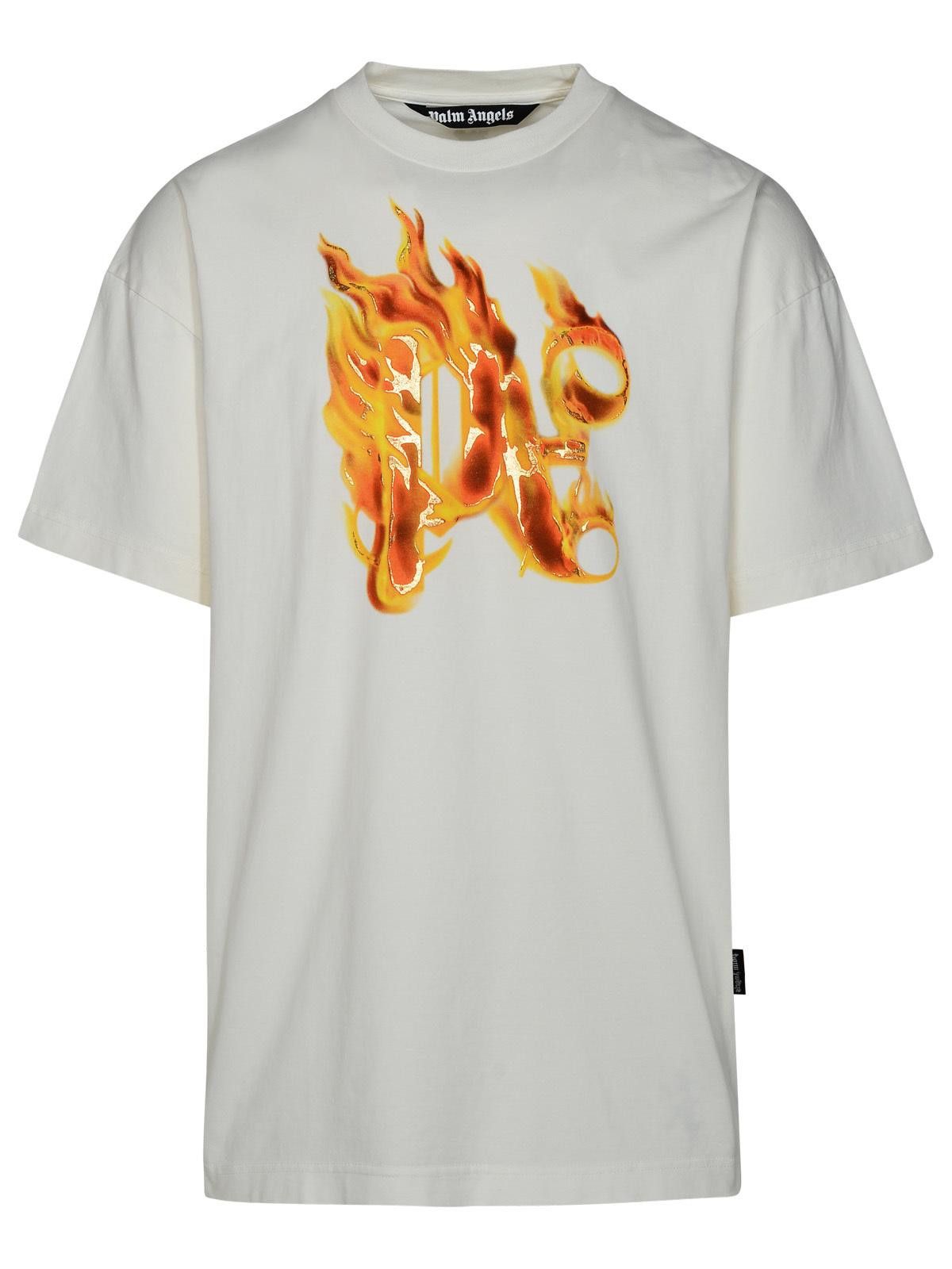 Palm Angels PALM ANGELS 'Burning Monogram' White Cotton T-Shirt Size US XL / EU 56 / 4 - 1 Thumbnail