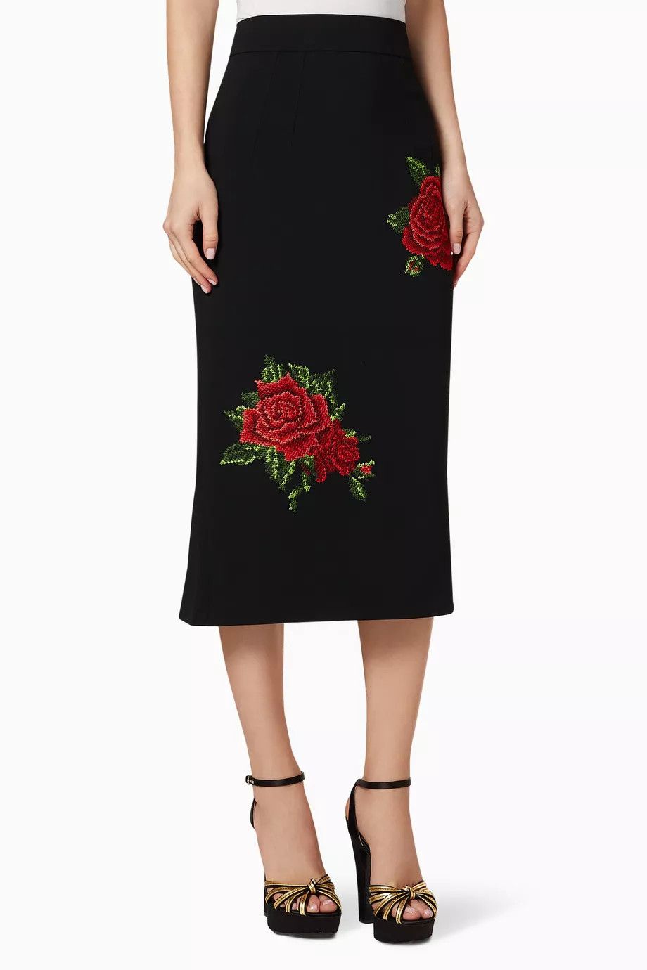 Dolce & Gabbana o1y0925 Floral-Print Midi Skirt in Black Size 25" / US 0 / IT 36 - 1 Thumbnail
