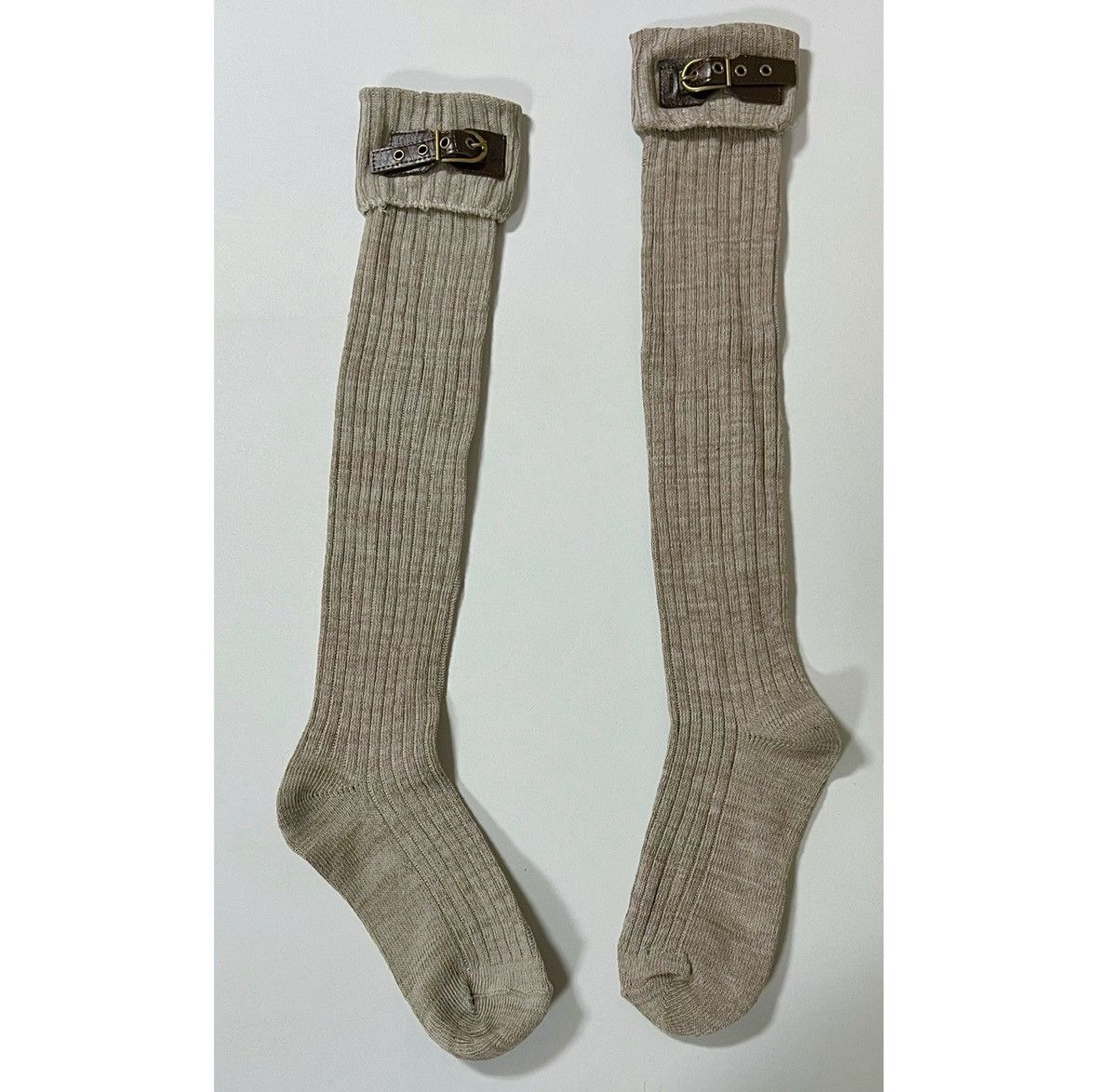 Vintage Muk Luks Beige Knit Knee-High Buckle Winter Boots Socks ✨ Size ONE SIZE - 1 Thumbnail