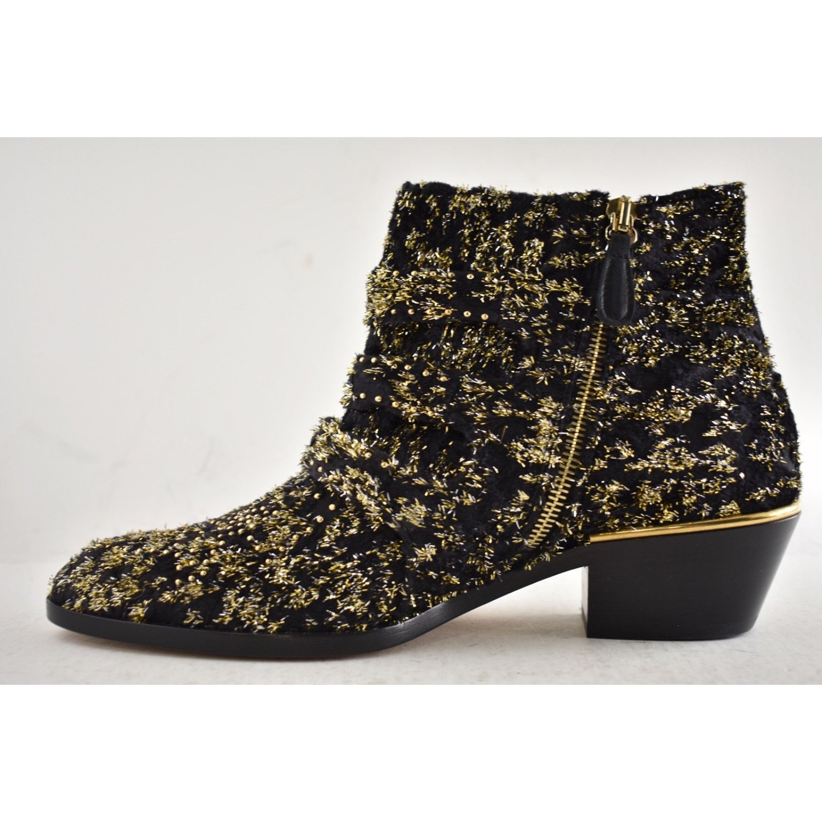 Chloe Chloe Suzanna Black Gold Velvet Studded Ankle Bootie 37 Size US 7 / IT 37 - 12 Thumbnail