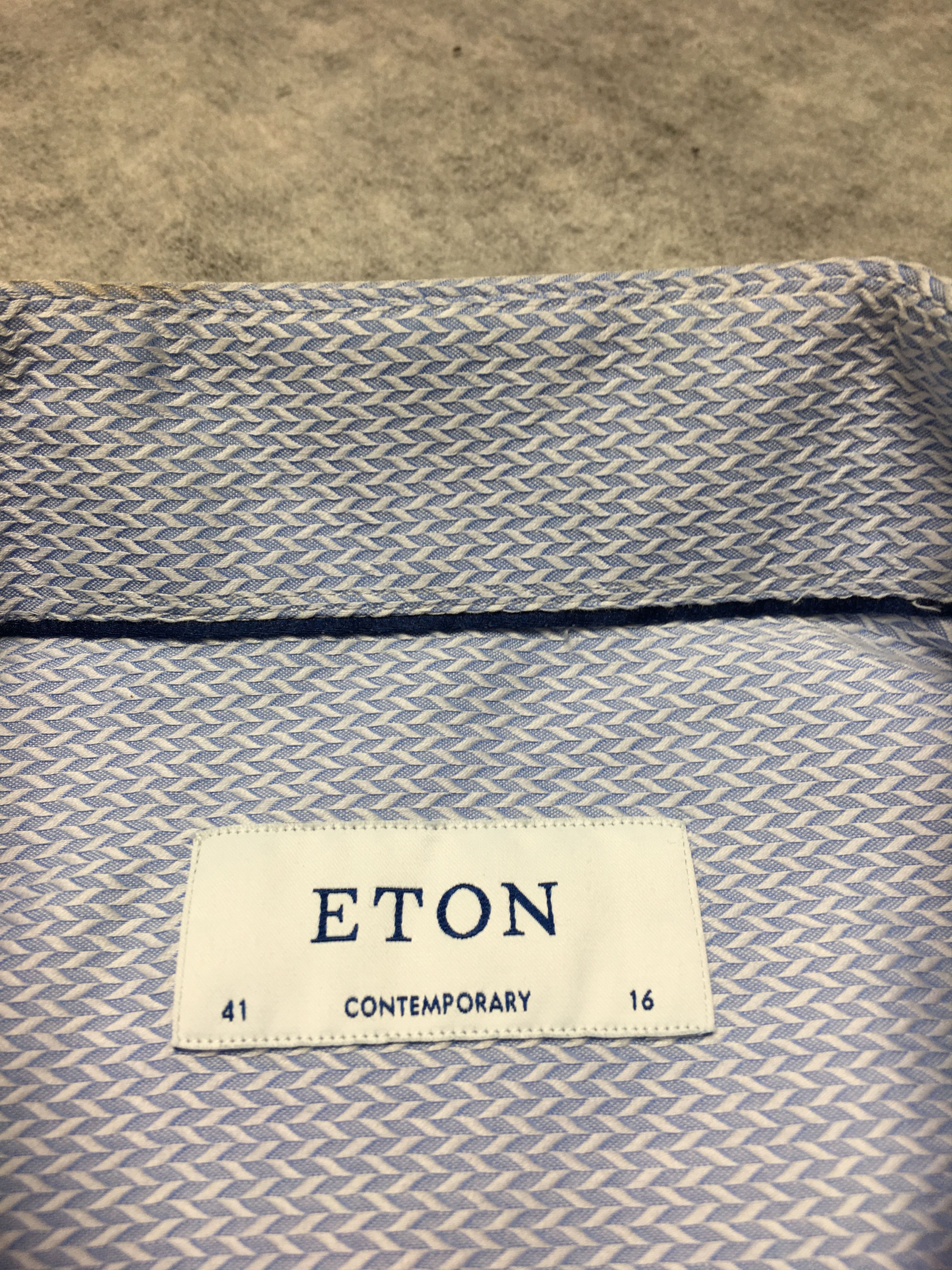 Eton ETON Long Sleeve Mens Herringbone Blue Dress Shirt 41/16 Size 42S - 4 Thumbnail