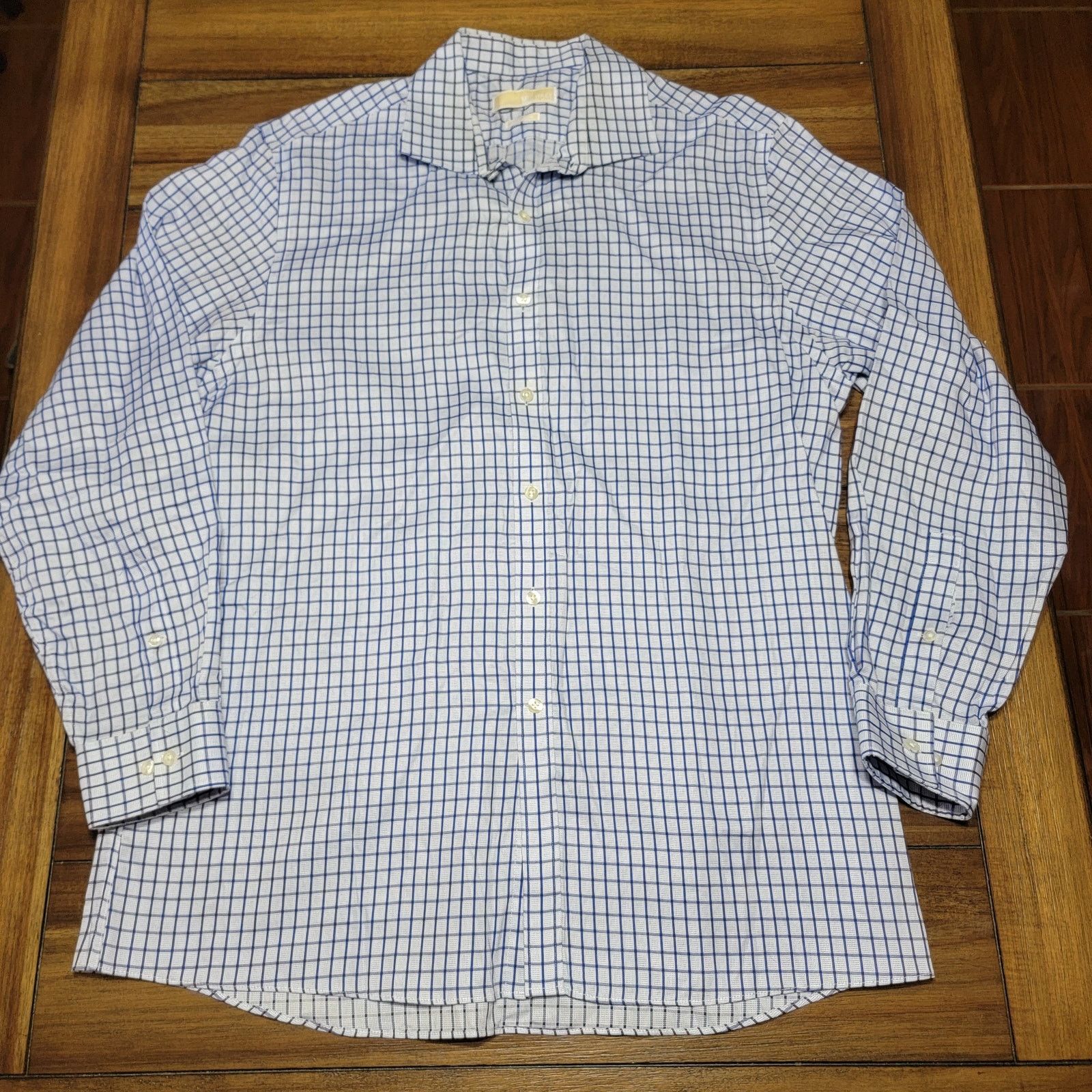 Michael Kors Michael Kors LS Blue Squares Full Button Shirt - 17 34/35 Size US XXL / EU 58 / 5 - 1 Thumbnail
