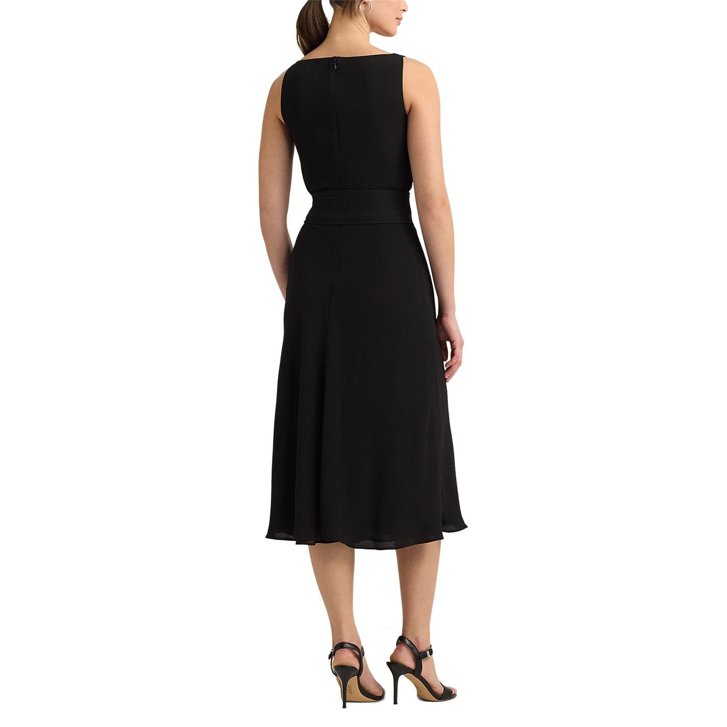 Lauren Ralph Lauren o1g2r1mq0825 Belted Crepe Sleeveless Dress in Black Size M / US 6-8 / IT 42-44 - 3 Thumbnail