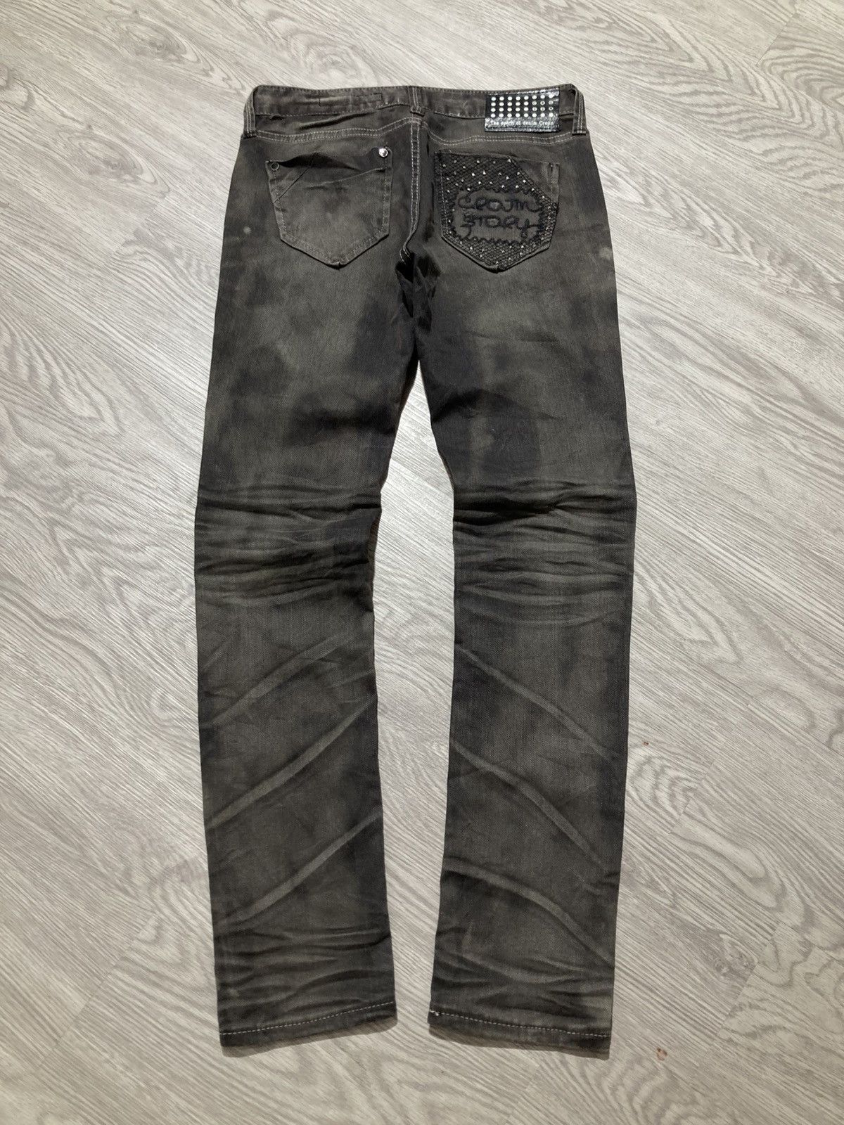 Tornado Mart 2000s Crown Denim Ripped Clawmark Denim Jeans Punk Gothic Size US 27 - 1 Thumbnail