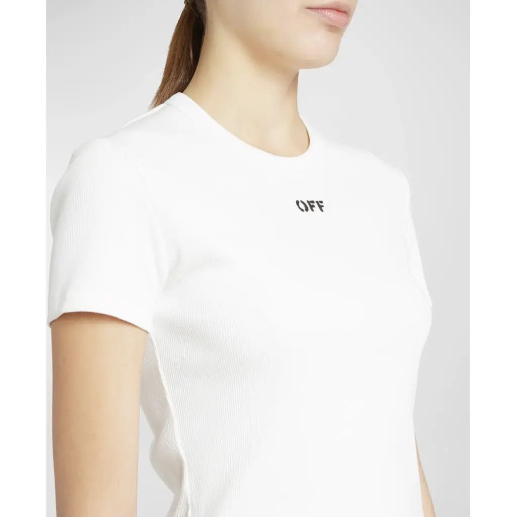 Off-White o1s22i1n0824 Ribbed Short Sleeve T-Shirts in White Size S / US 4 / IT 40 - 2 Thumbnail