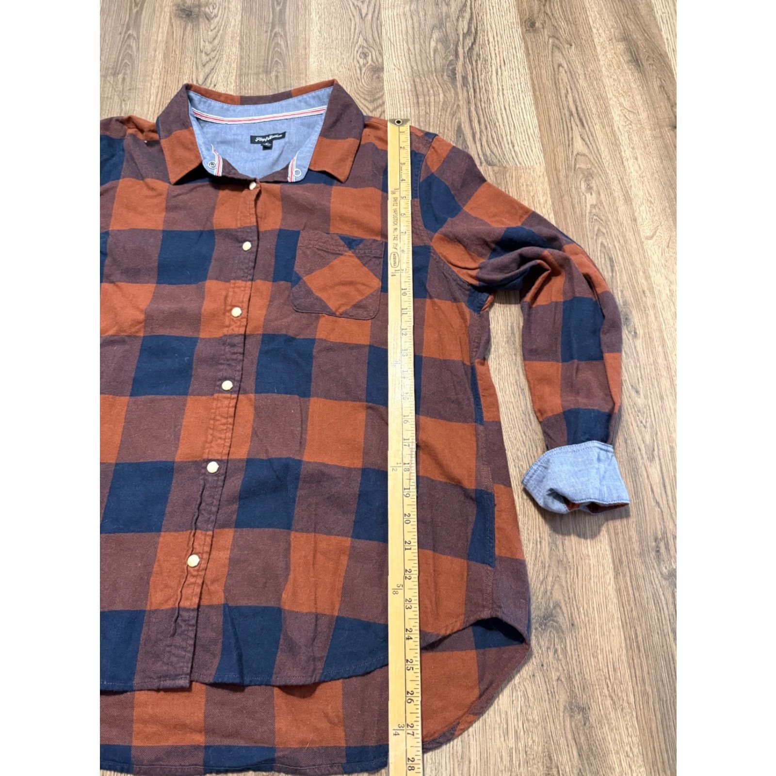 Flag & Anthem Flag & Anthem Shirt XL Men's Blue Orange Plaid Long Sleeve Button-Up Size XL / US 12-14 / IT 48-50 - 7 Thumbnail