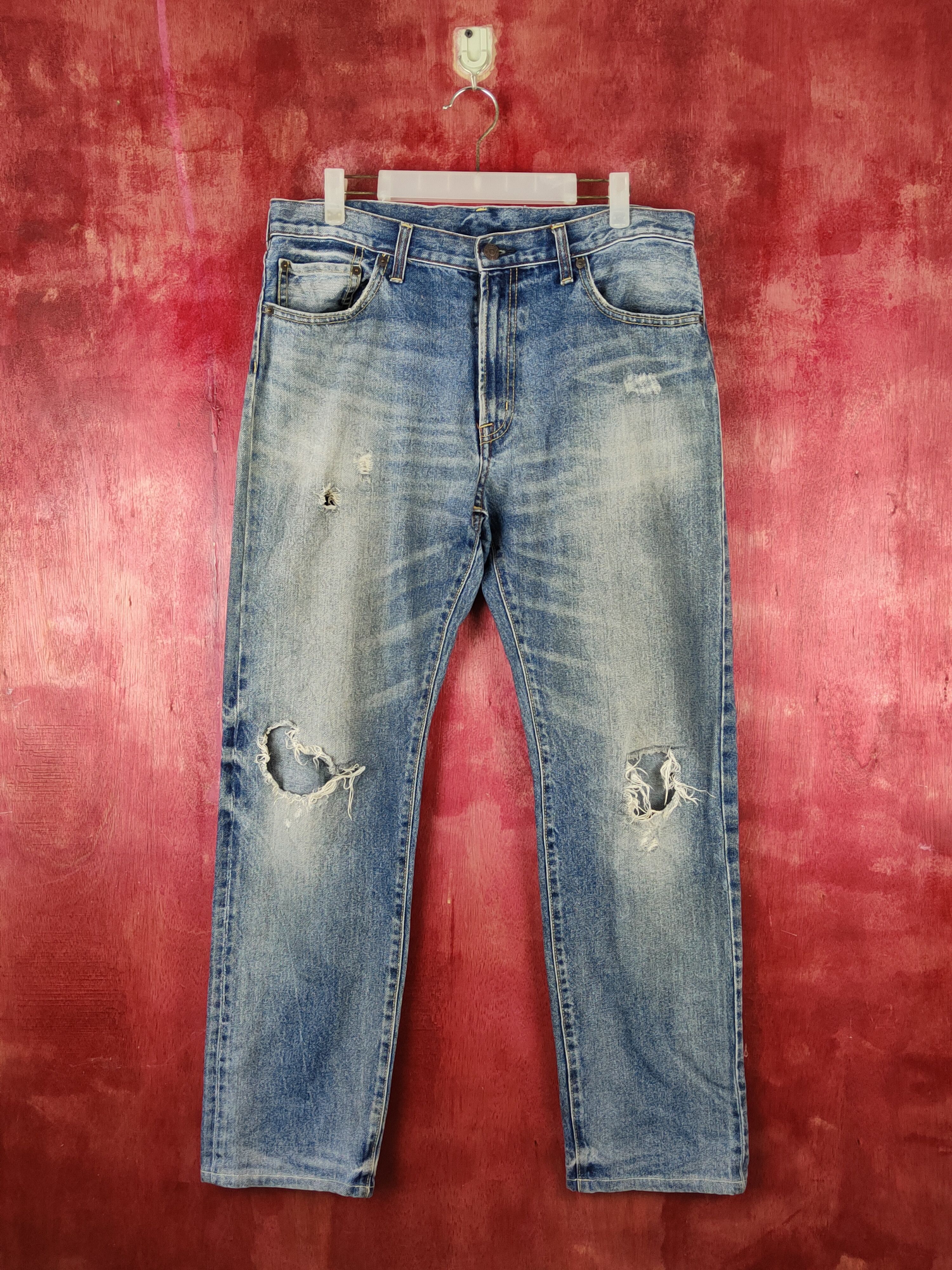 GU Blue Faded Distressed Ripped Jeans #S2245