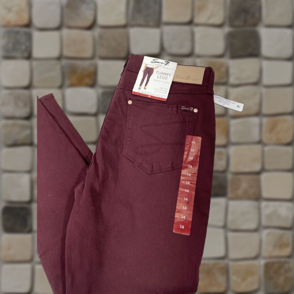 Vintage **Seven7 Women's Skinny Jeans Maroon High Rise Stretch 14 32X31 NWT** User: **Seven7 Women's Skinny Jeans Maroon High Rise Stretch Size 14 NWT** Size 36" / US 14 / IT 50 - 1 Thumbnail