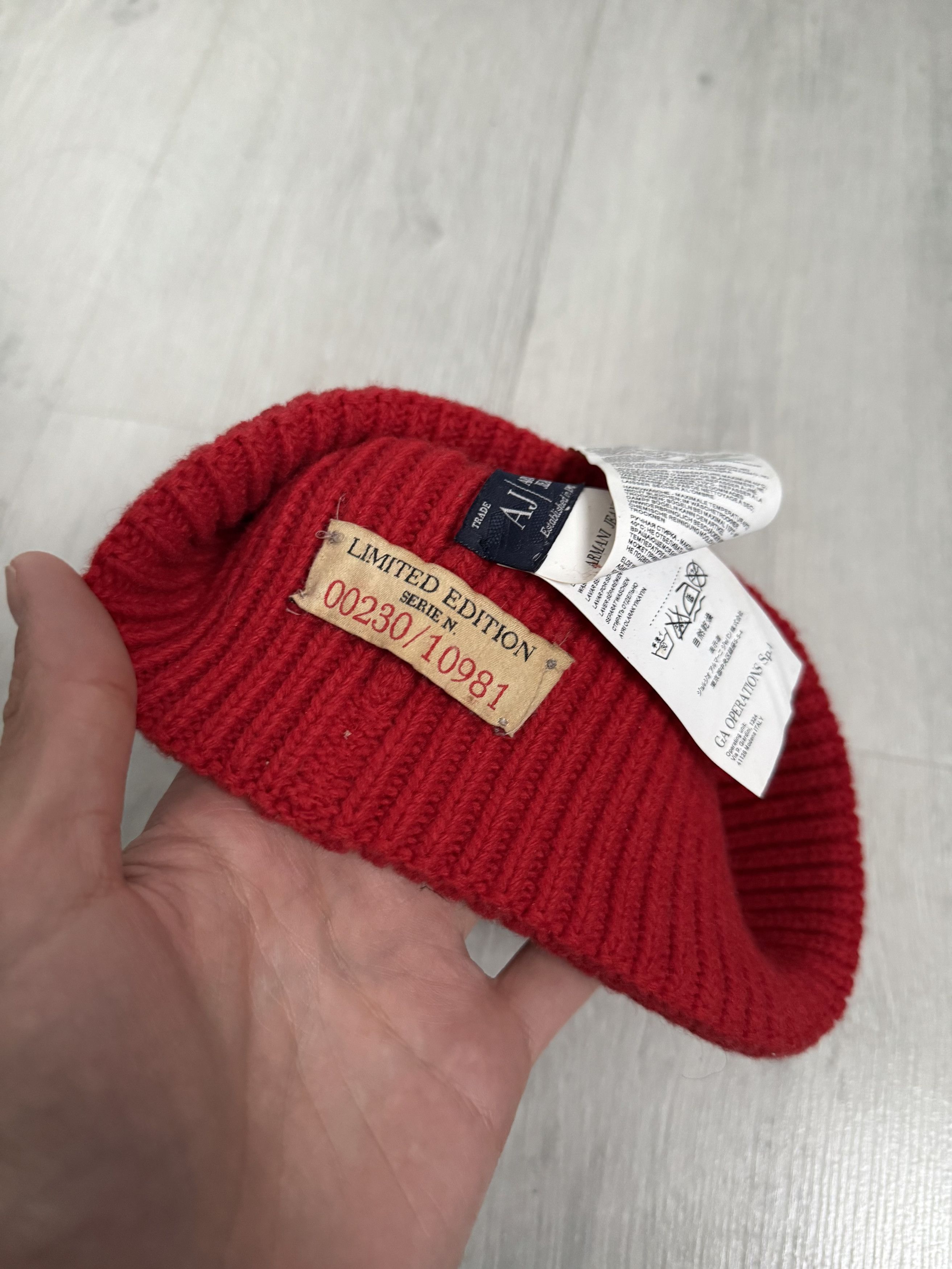 Armani Vintage 2000s Armani Jeans red wool beanie hat Size ONE SIZE - 2 Thumbnail