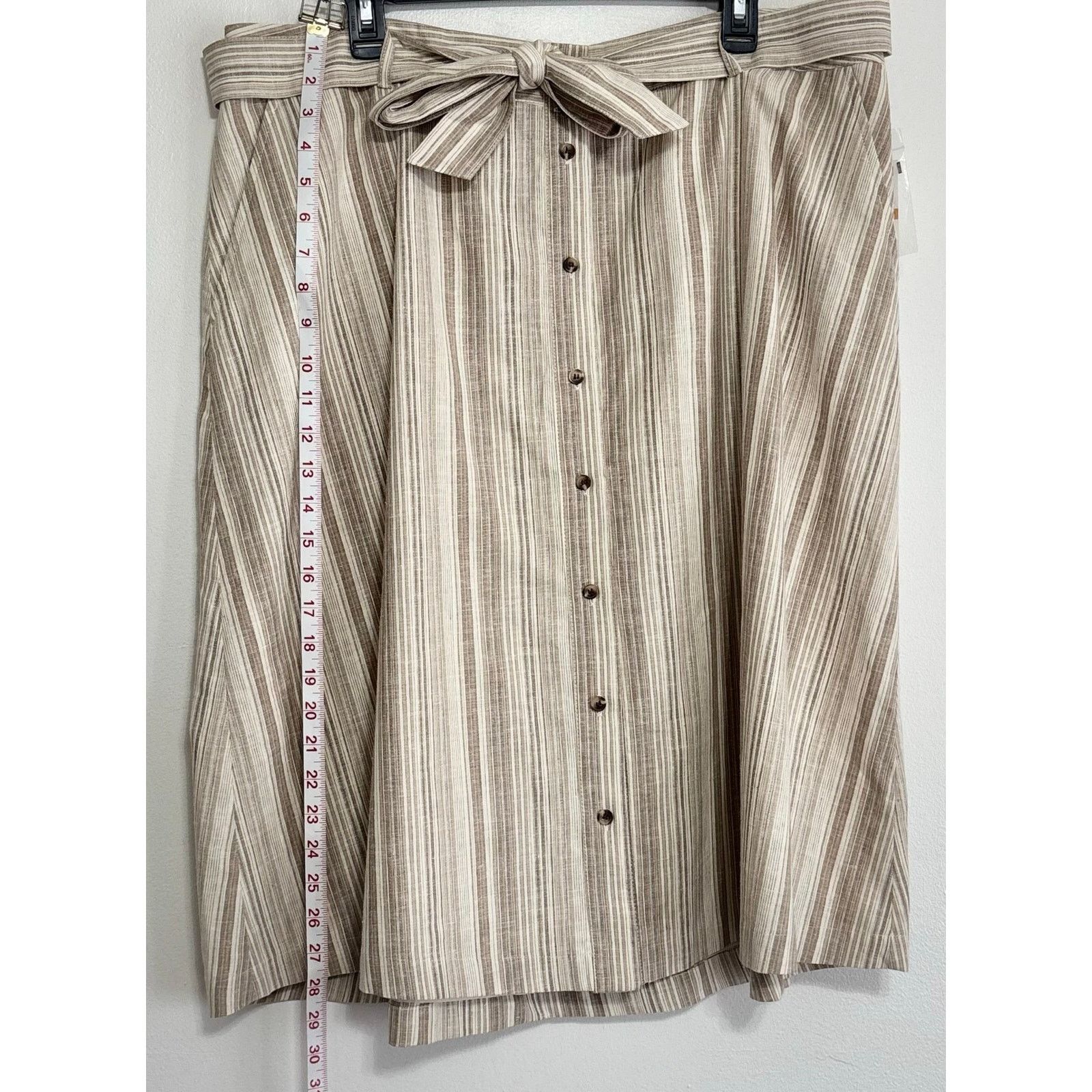 Comune Bar III Daydream Striped Linen Blend Belted Midi Skirt 16W Size 38" / US 16 / IT 52 - 3 Thumbnail