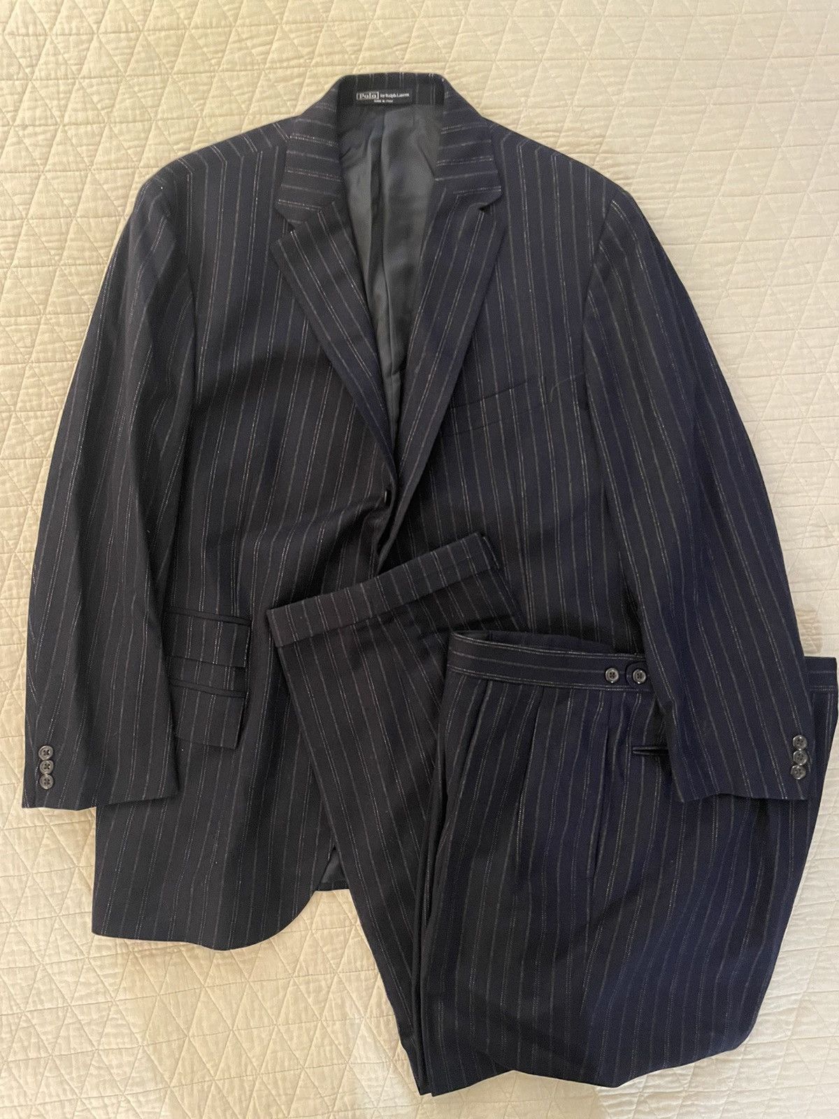 Polo Ralph Lauren × Vintage Virgin Wool and Cashmere Flannel Stripe Suit Size 46R - 1 Thumbnail