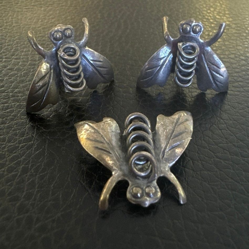 image of Antique 1800S 925 Sterling Fly Earrings And Pin Set in Silver, Women's