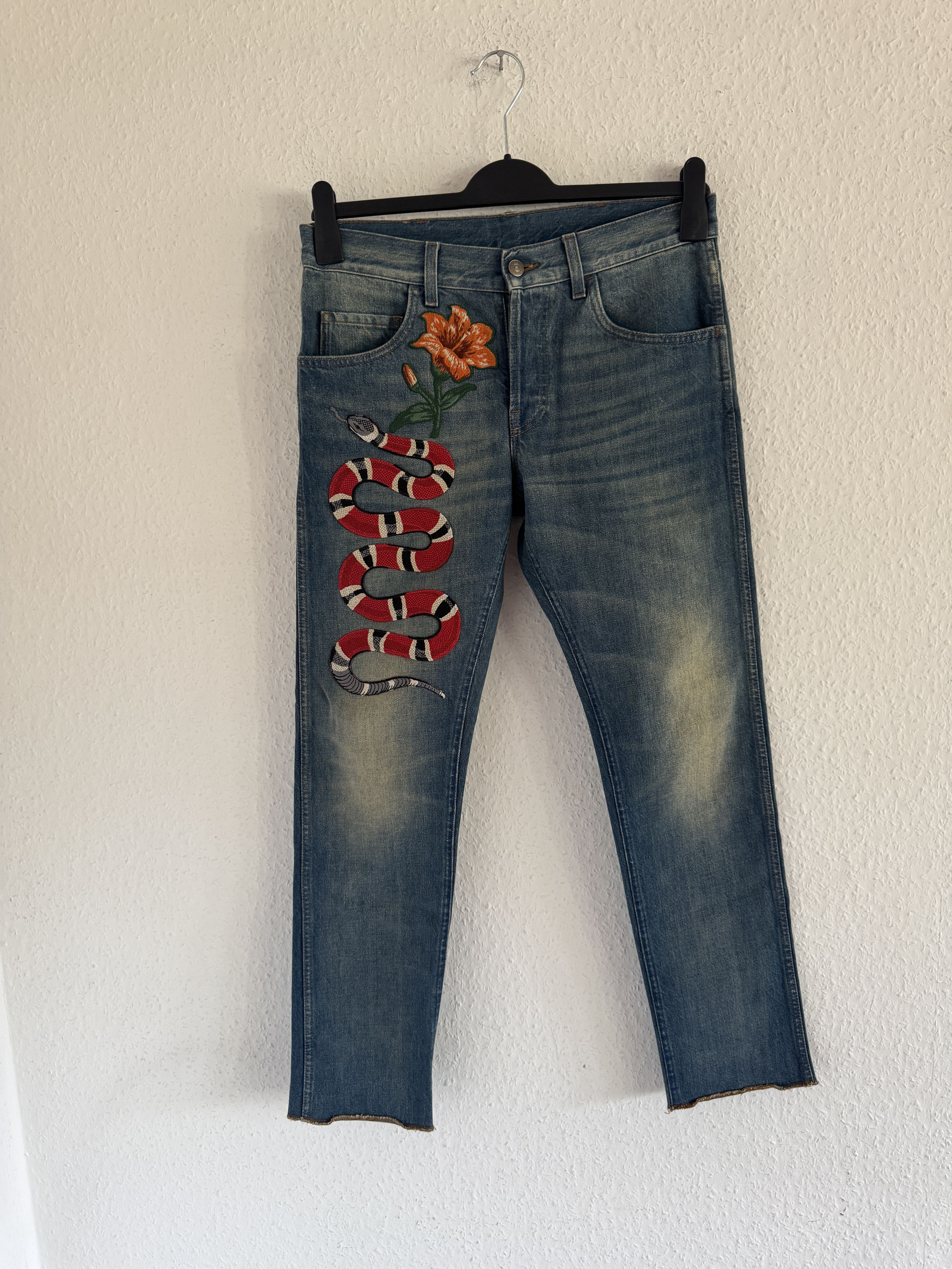 Gucci Snake Embroidered Denim Jeans Size US 31 - 1 Thumbnail
