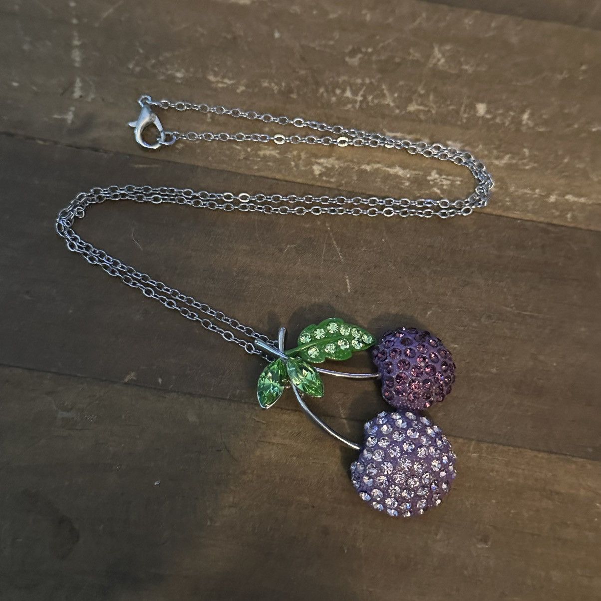 Other Silver tone rhinestone cherries pendant necklace Size ONE SIZE - 2 Thumbnail